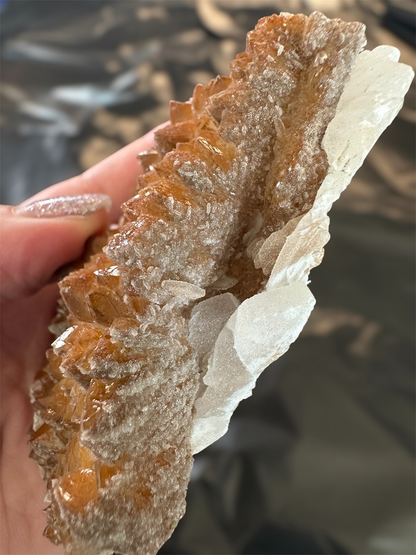 Orange Quartz with sugar calcite, Guangdong, China
