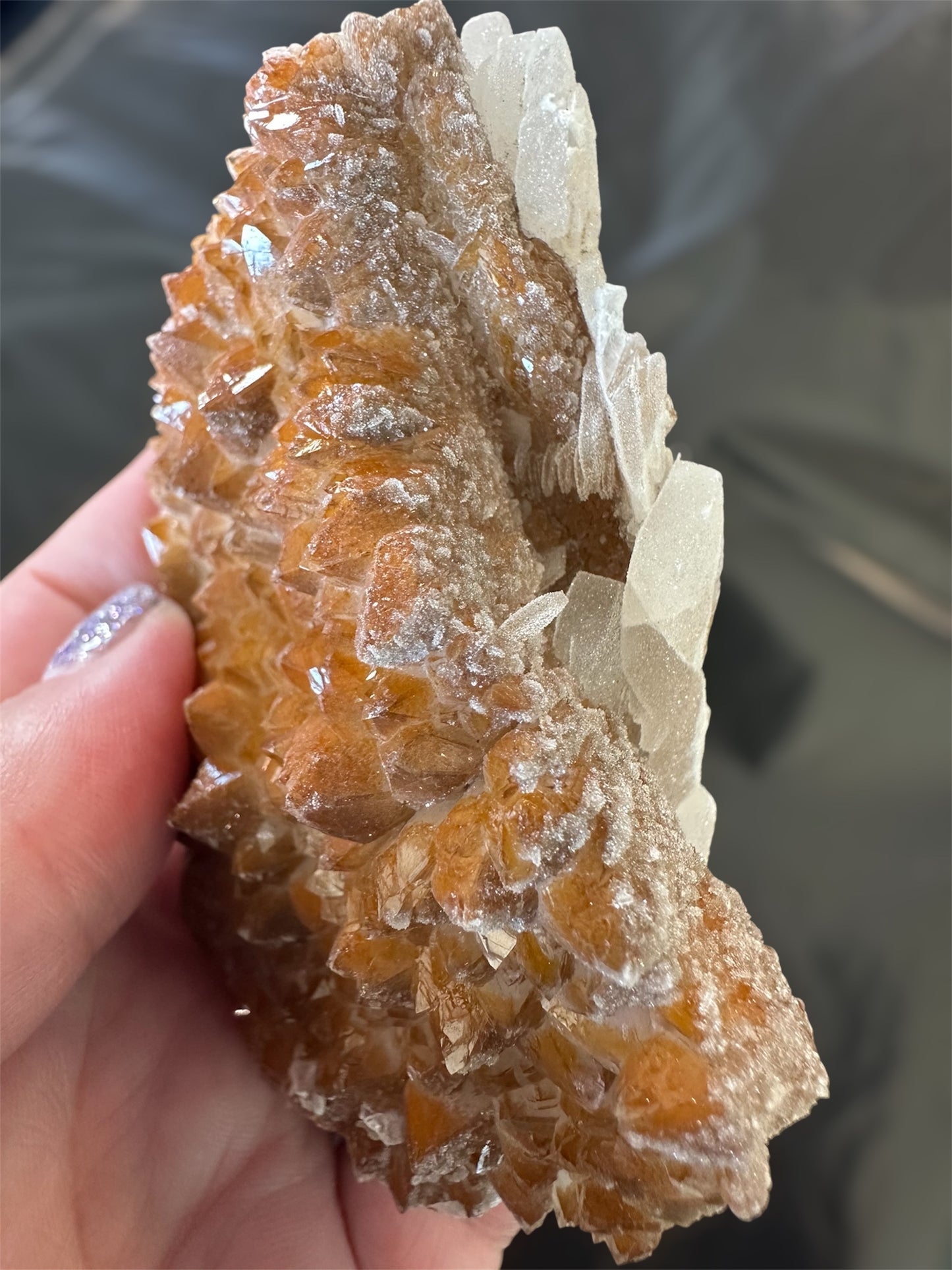 Orange Quartz with sugar calcite, Guangdong, China