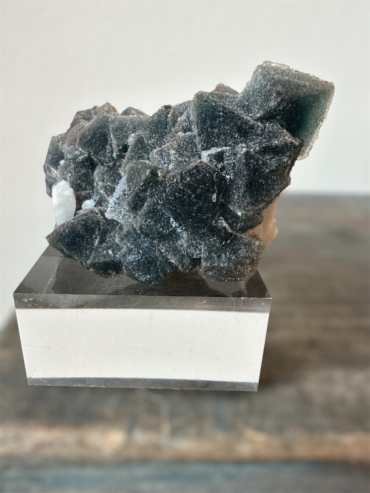 Blue/Green Octahedral Fluorite on Candle Quartz
