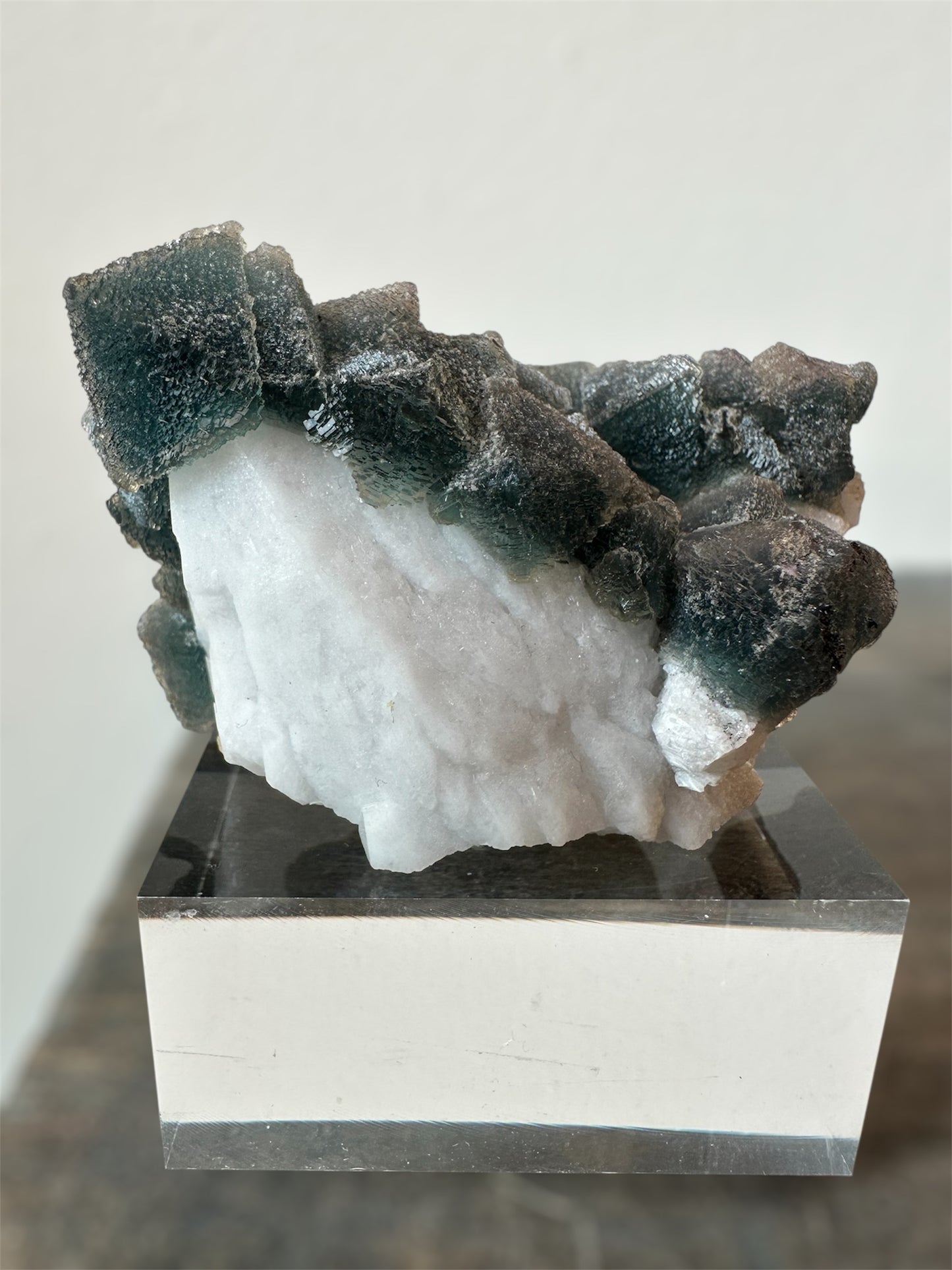 Blue/Green Octahedral Fluorite on Candle Quartz