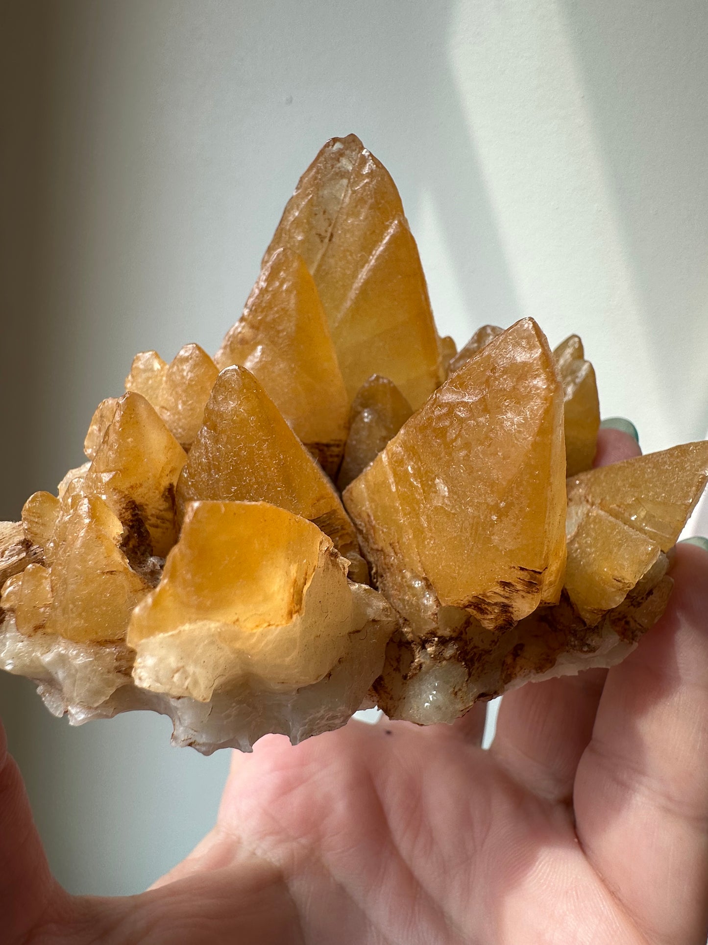 Honey dogtooth Calcite cluster. Morocco.