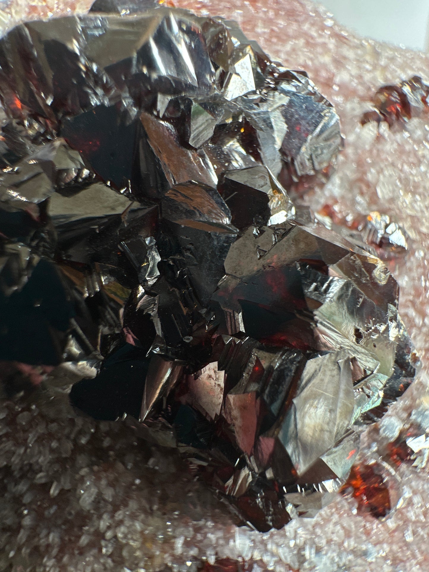 Gemmy Red Sphalerite on Quartz: Shuikoushan, Hunan, China