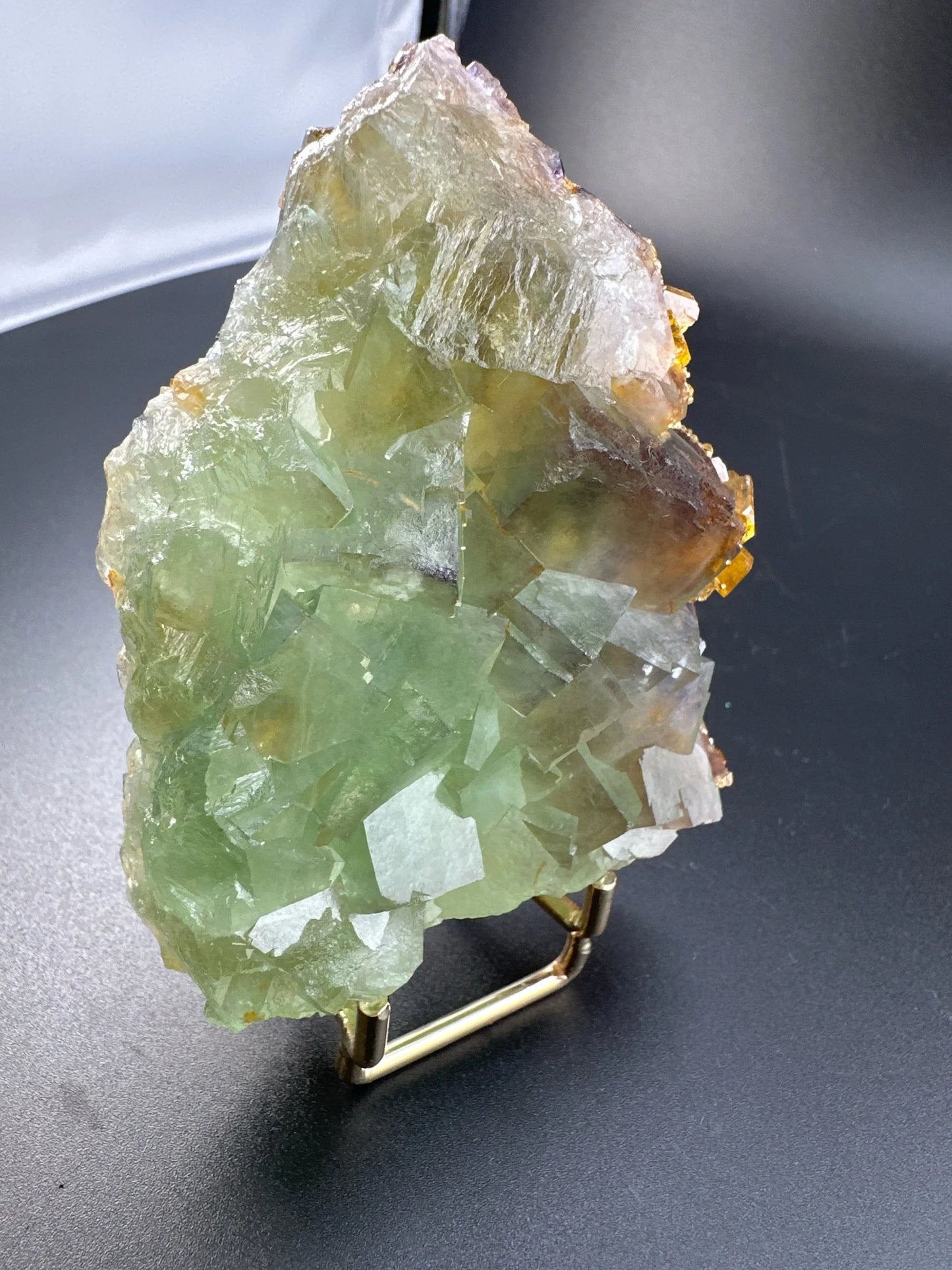 Golden Baryte / Barite on Green & Purple Fluorite, Jiangxi
