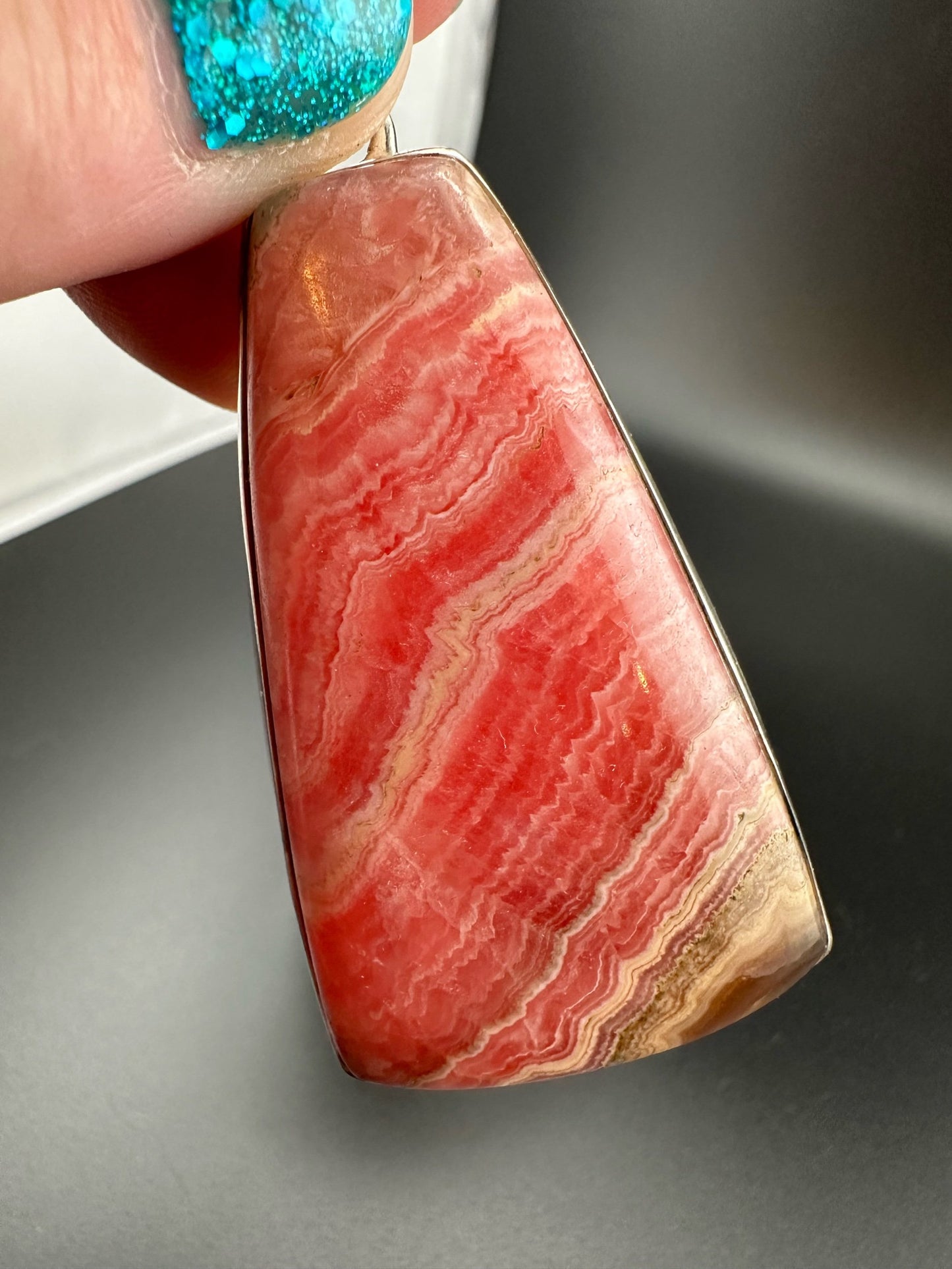 Statement Rhodochrosite Pendant set in silver