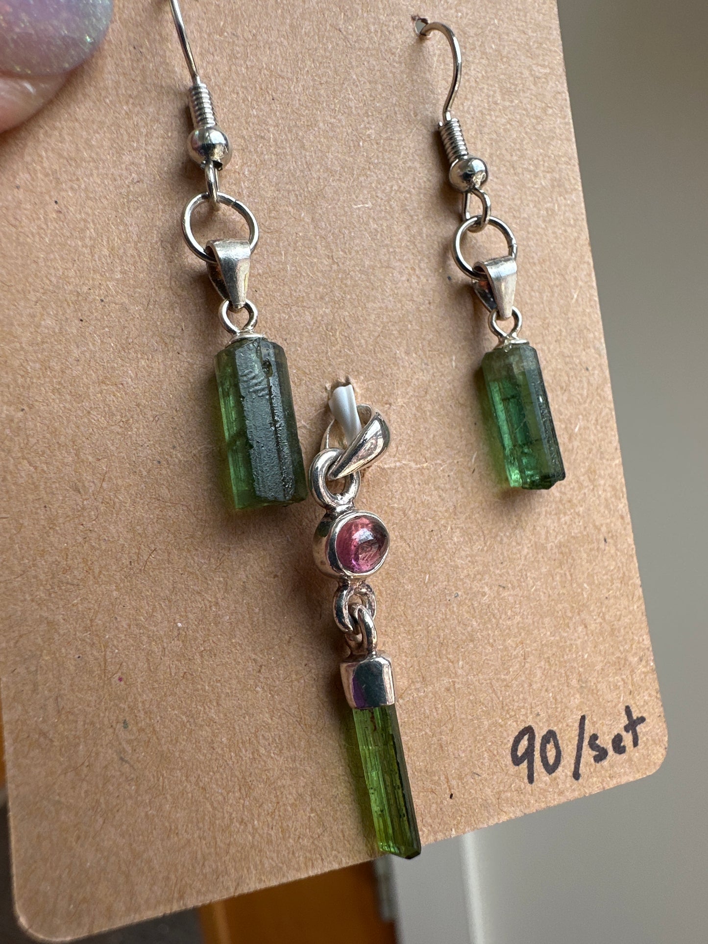 Green Tourmaline earrings & Pendant set