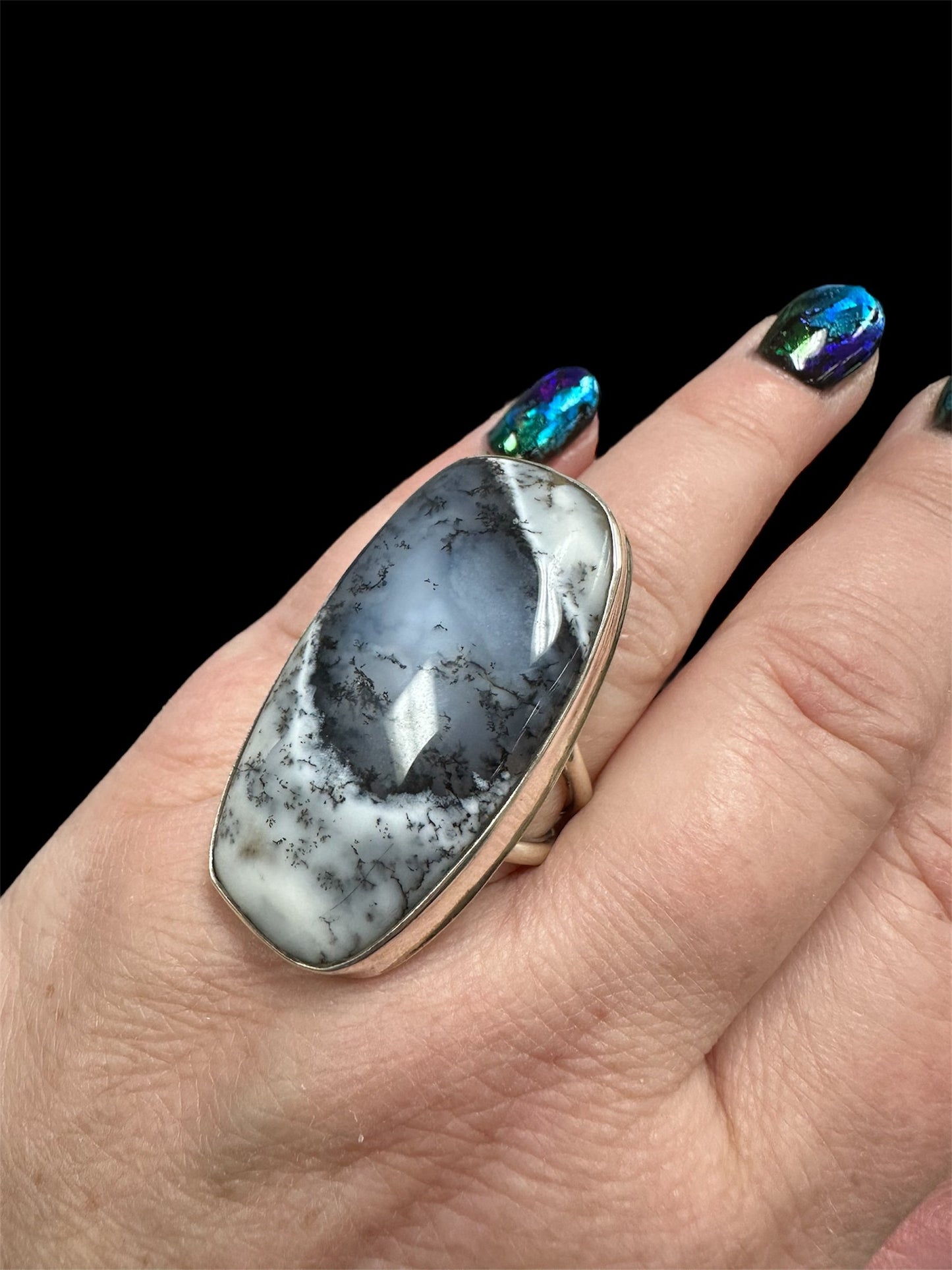 Dendritic Opal Ring in silver sz. 8.75