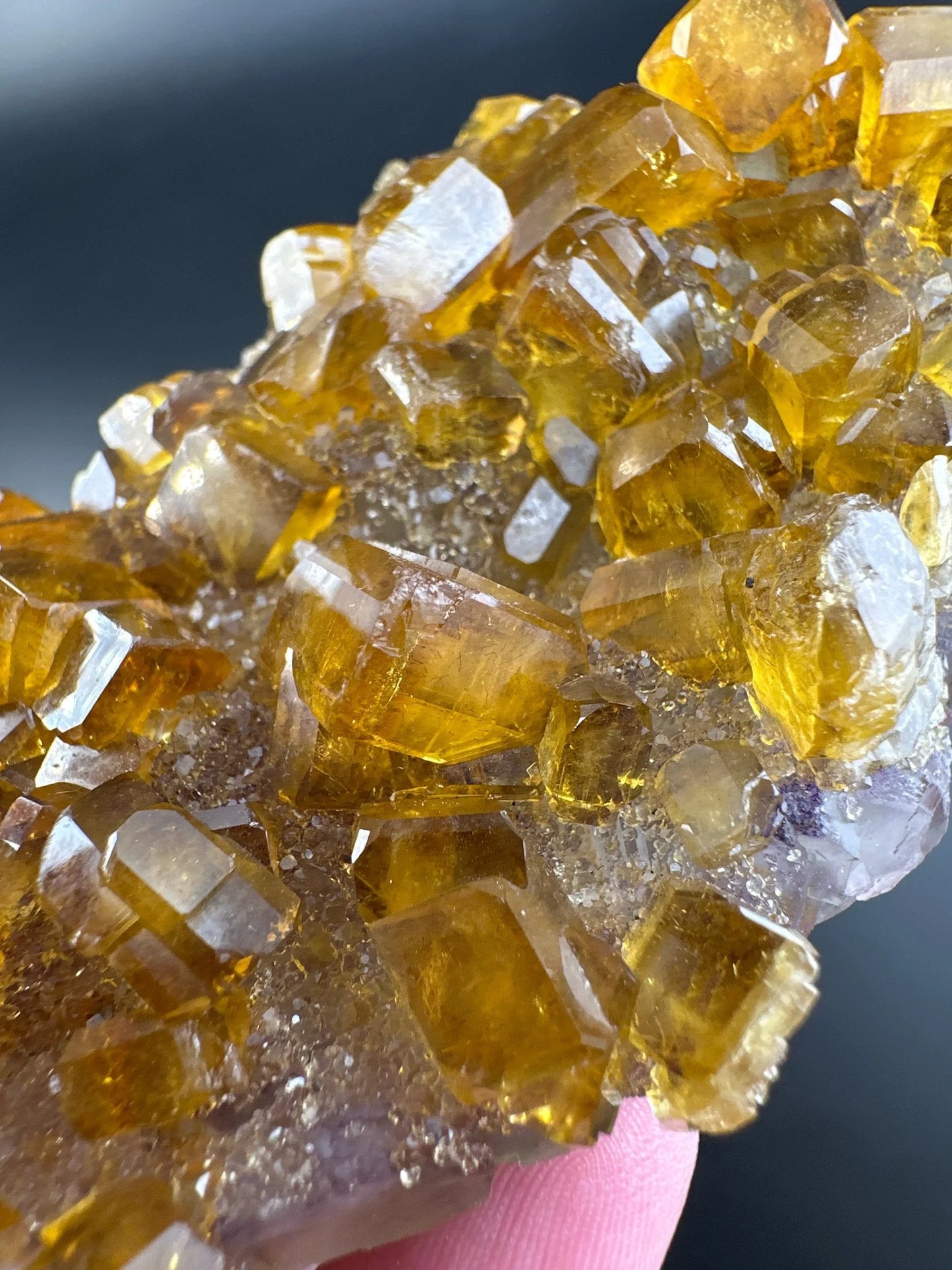 Golden Baryte (Barite) on green & purple Fluorite, Jiangxi