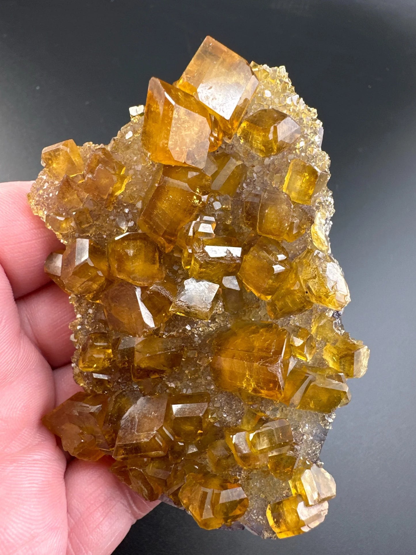 Golden Baryte (Barite) on green & purple Fluorite, Jiangxi