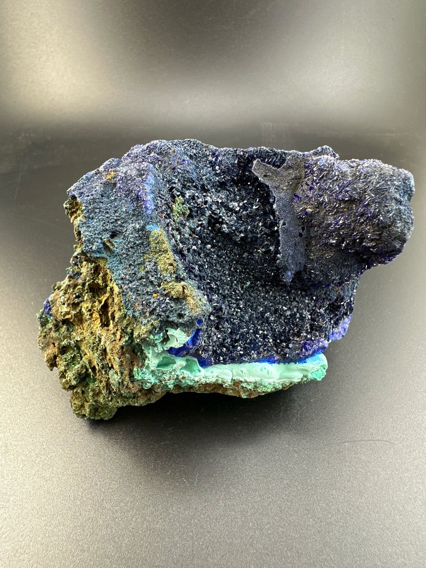 Azurite with Malachite, Goethite