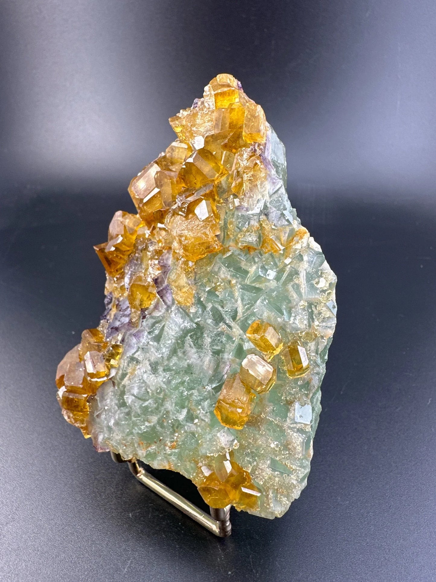 Golden Baryte / Barite on Green & Purple Fluorite, Jiangxi