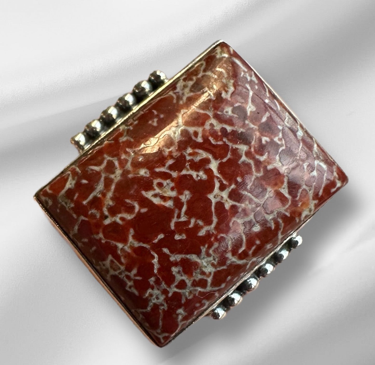 Gembone! fossilized Dinosaur bone set in silver ring. Sz. 9