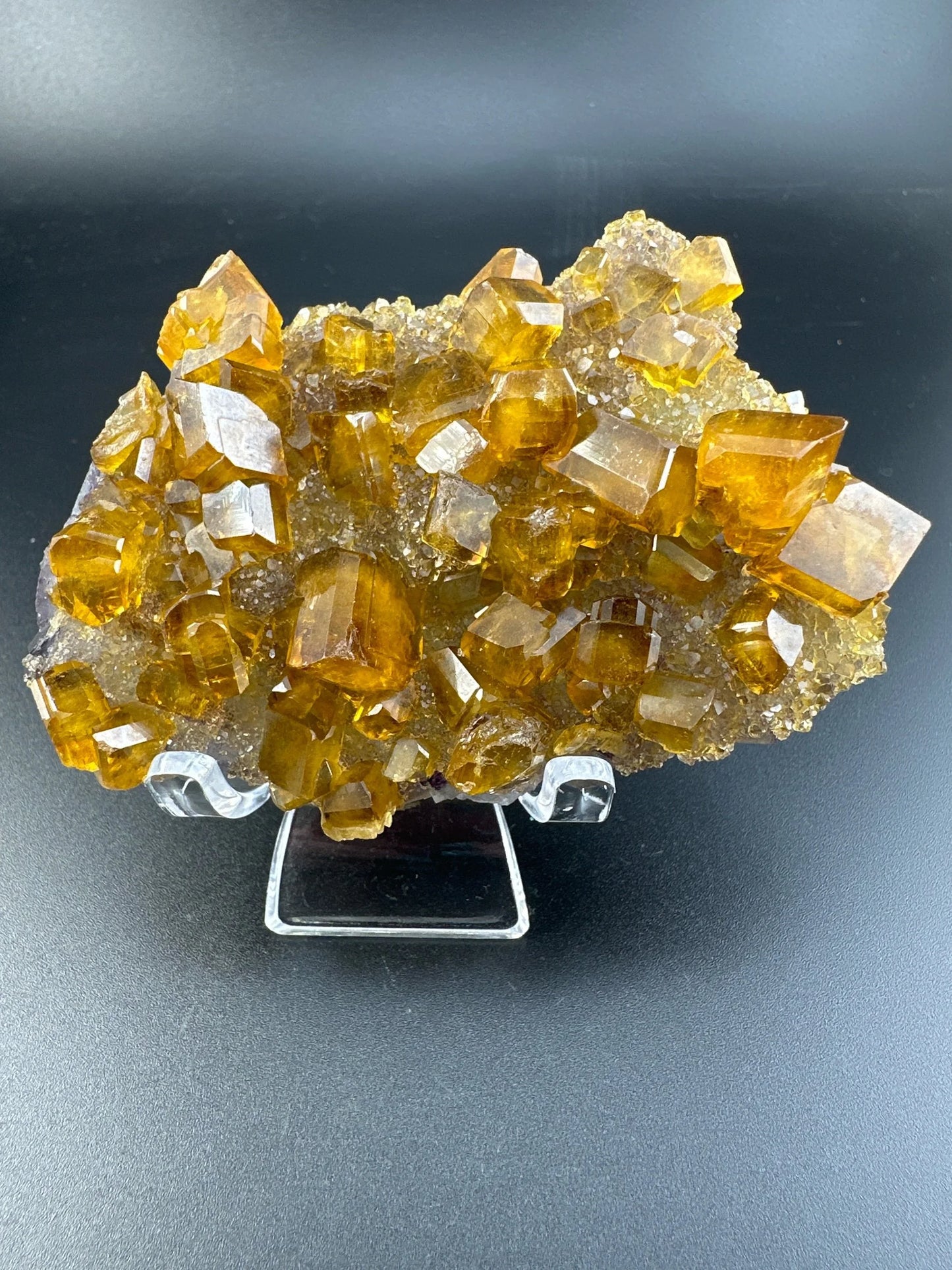 Golden Baryte (Barite) on green & purple Fluorite, Jiangxi
