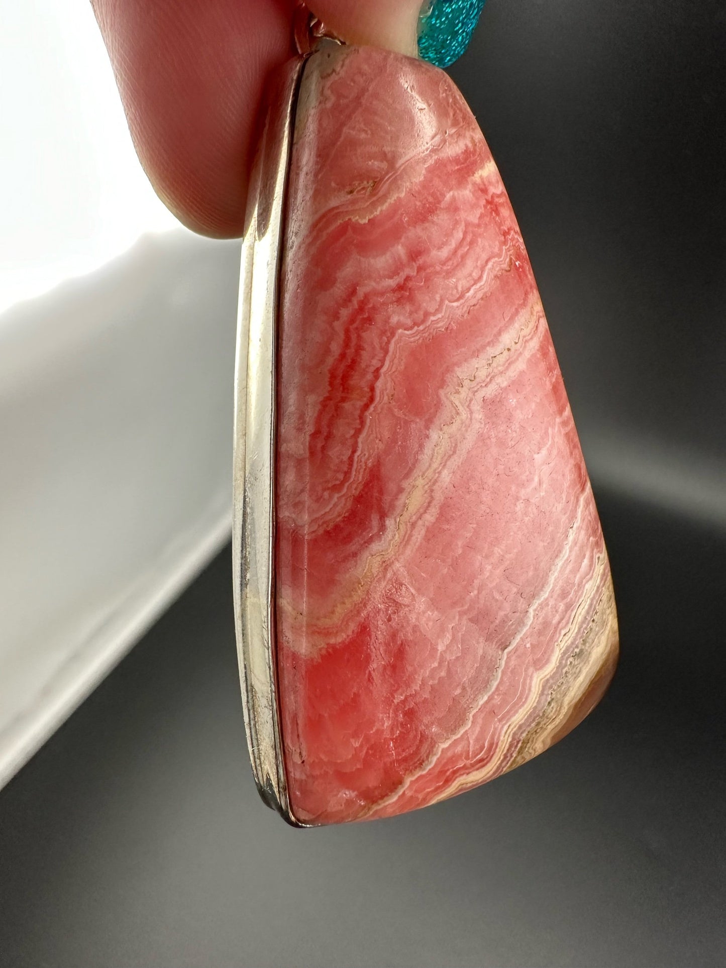 Statement Rhodochrosite Pendant set in silver