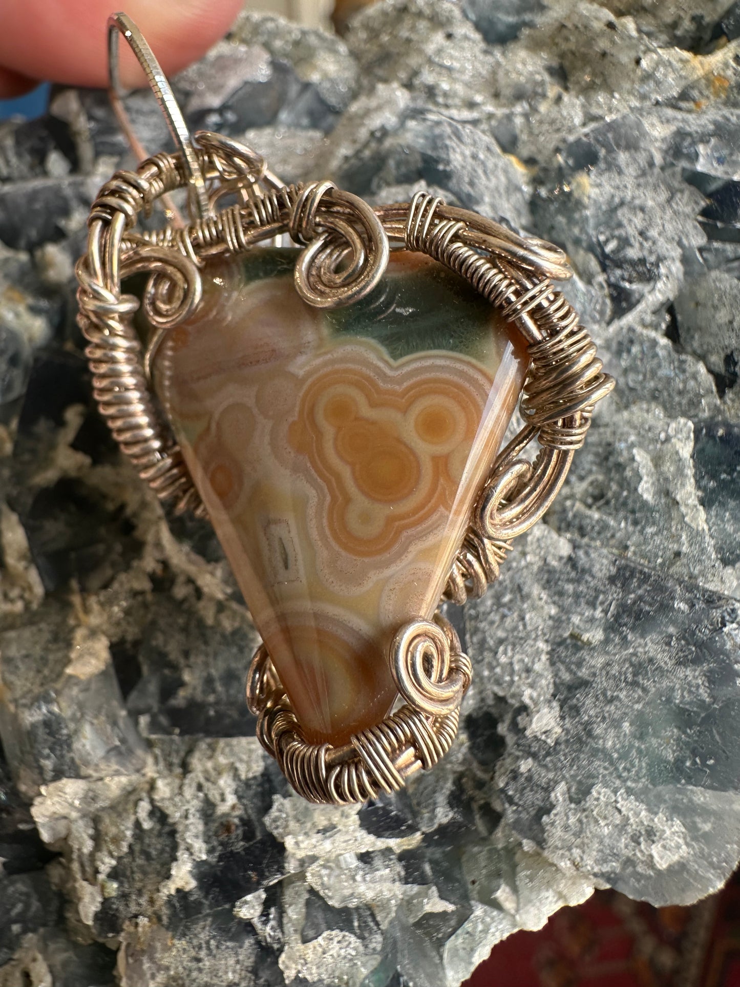 Ocean Jasper wrapped in silver, (2nd vein)