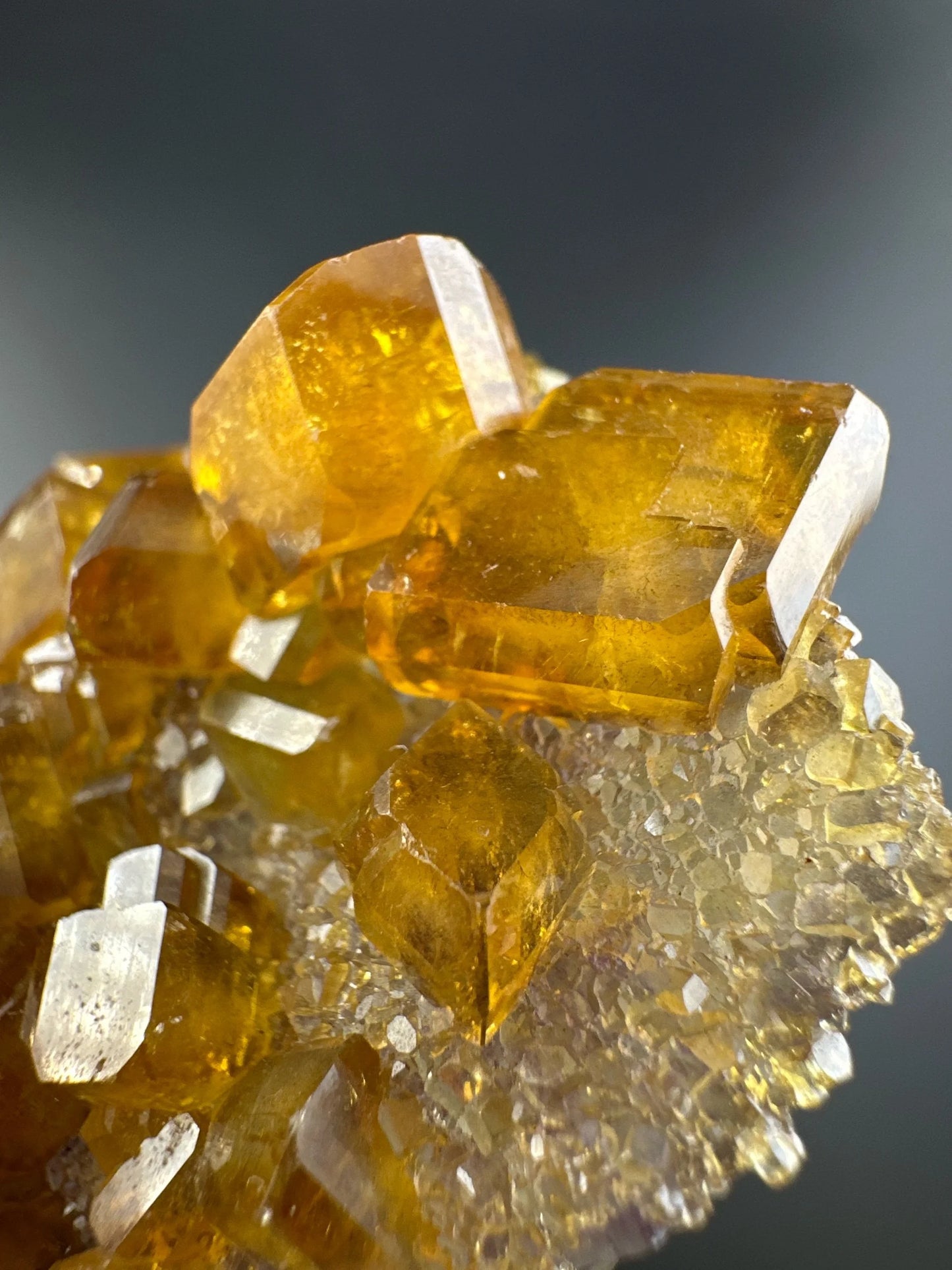 Golden Baryte (Barite) on green & purple Fluorite, Jiangxi