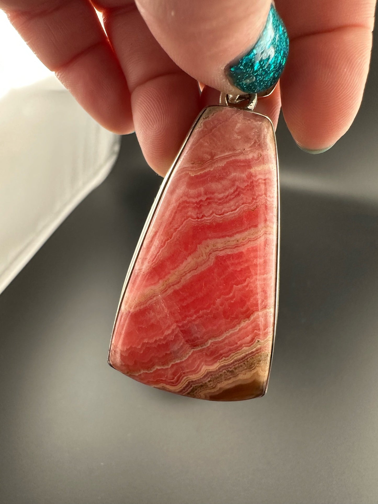 Statement Rhodochrosite Pendant set in silver