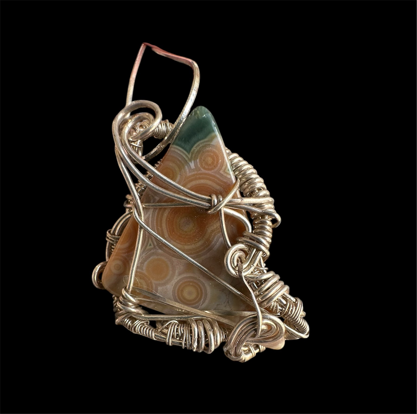 Ocean Jasper wrapped in silver, (2nd vein)