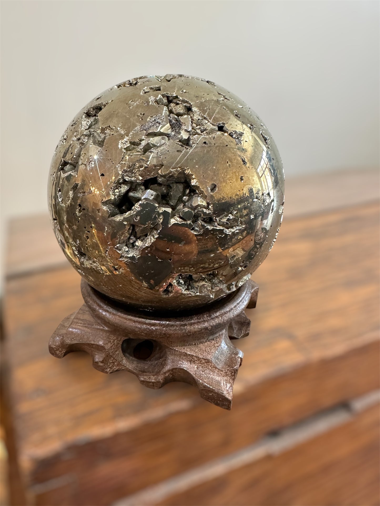 Pyrite sphere, partially polished