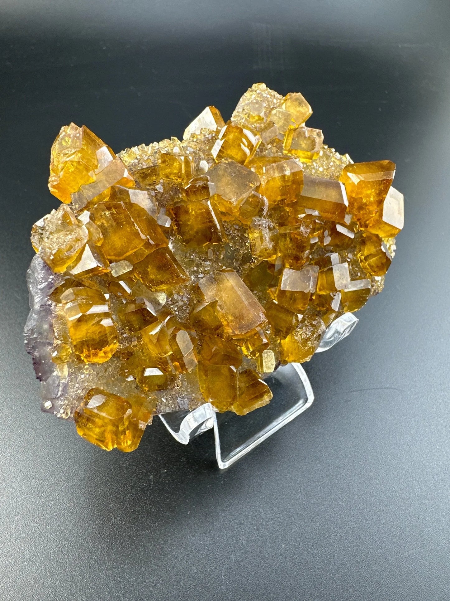 Golden Baryte (Barite) on green & purple Fluorite, Jiangxi