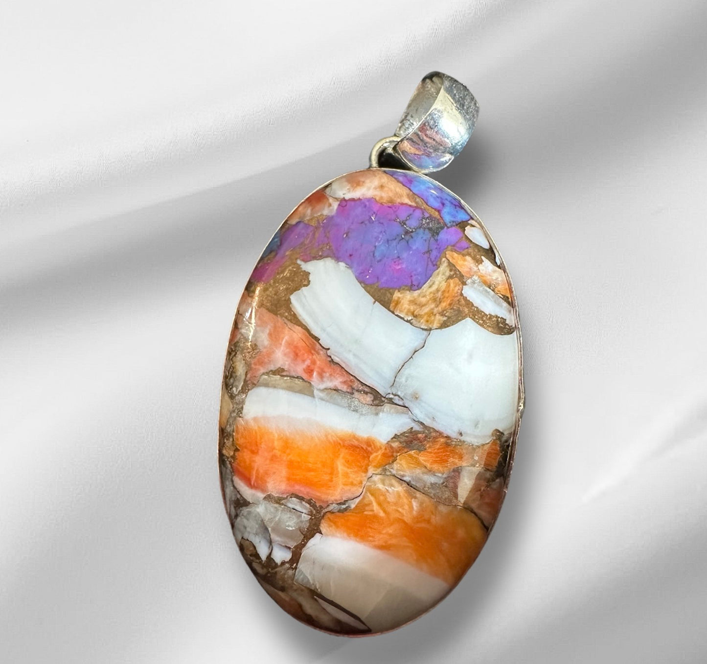Mohave Turquoise, Spiny Oyster set in silver large pendant