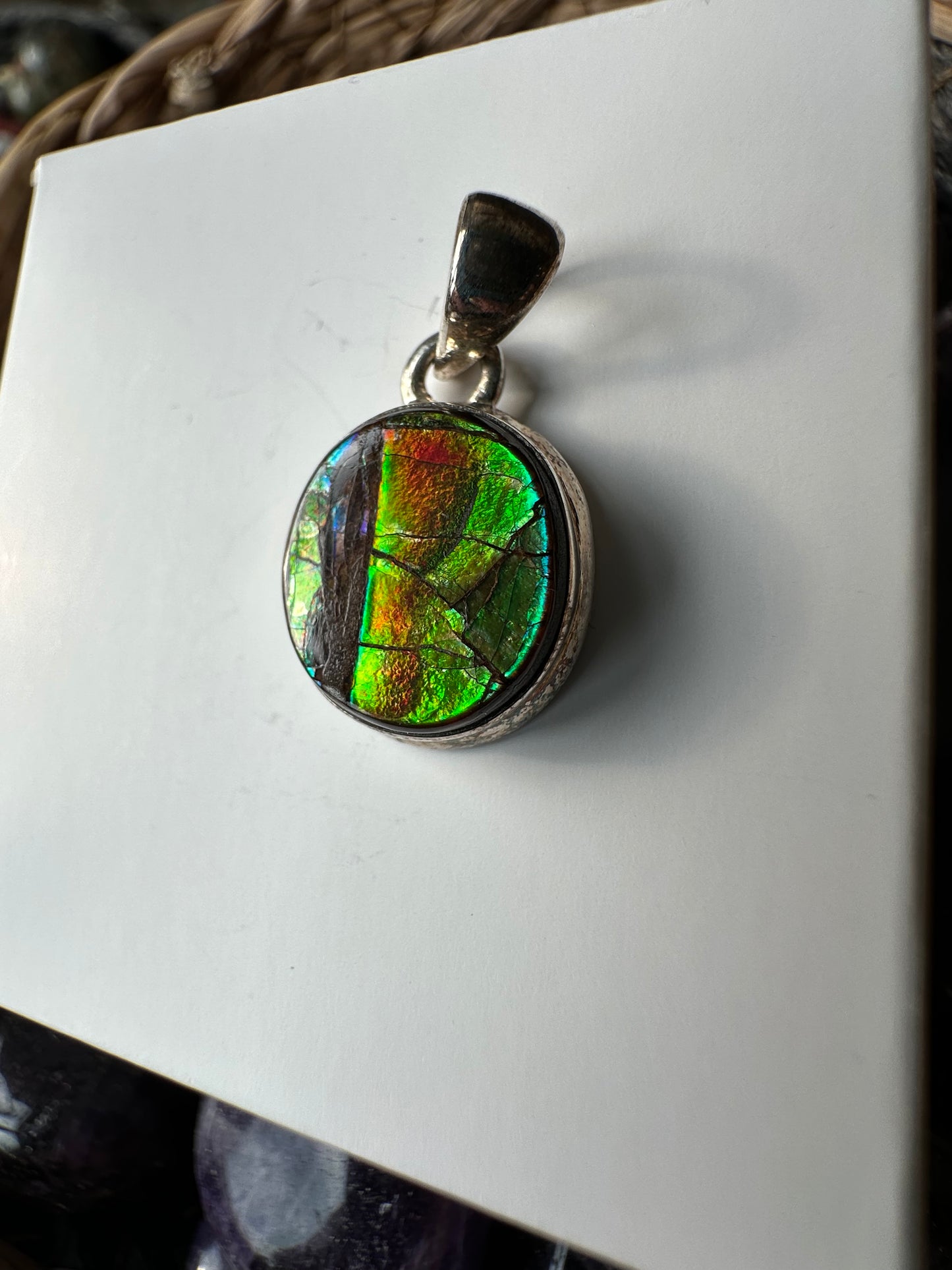 Rainbow Ammolite Fossil pendant- Choose