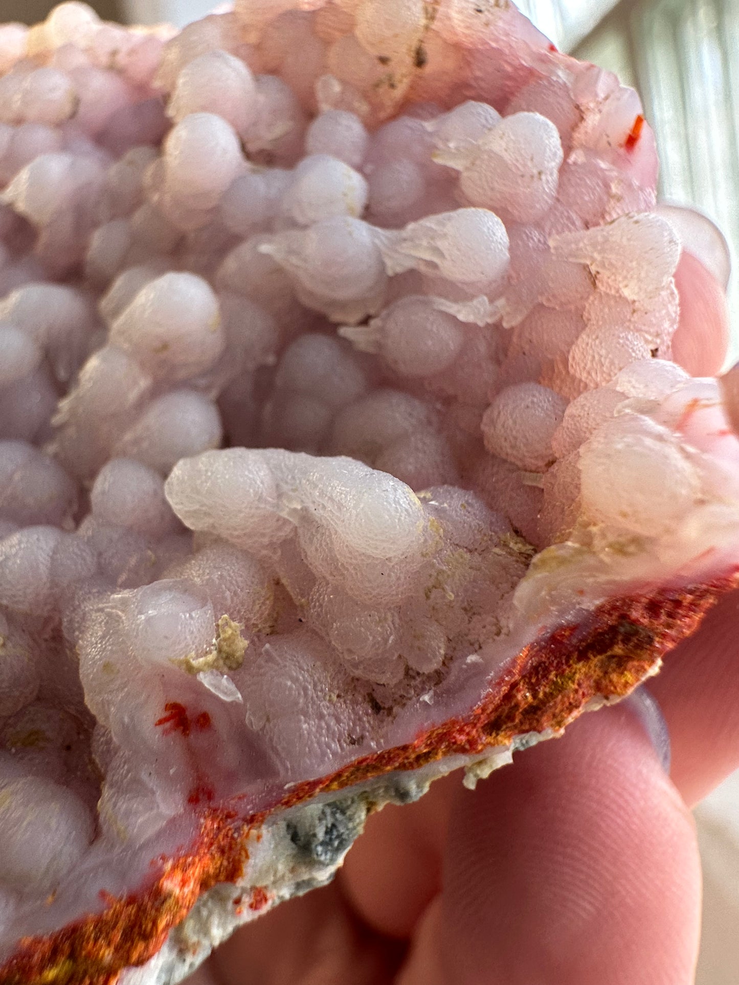 Chalcedony over Realgar, Orpiment. 2024 small pocket find. Yunnan, China