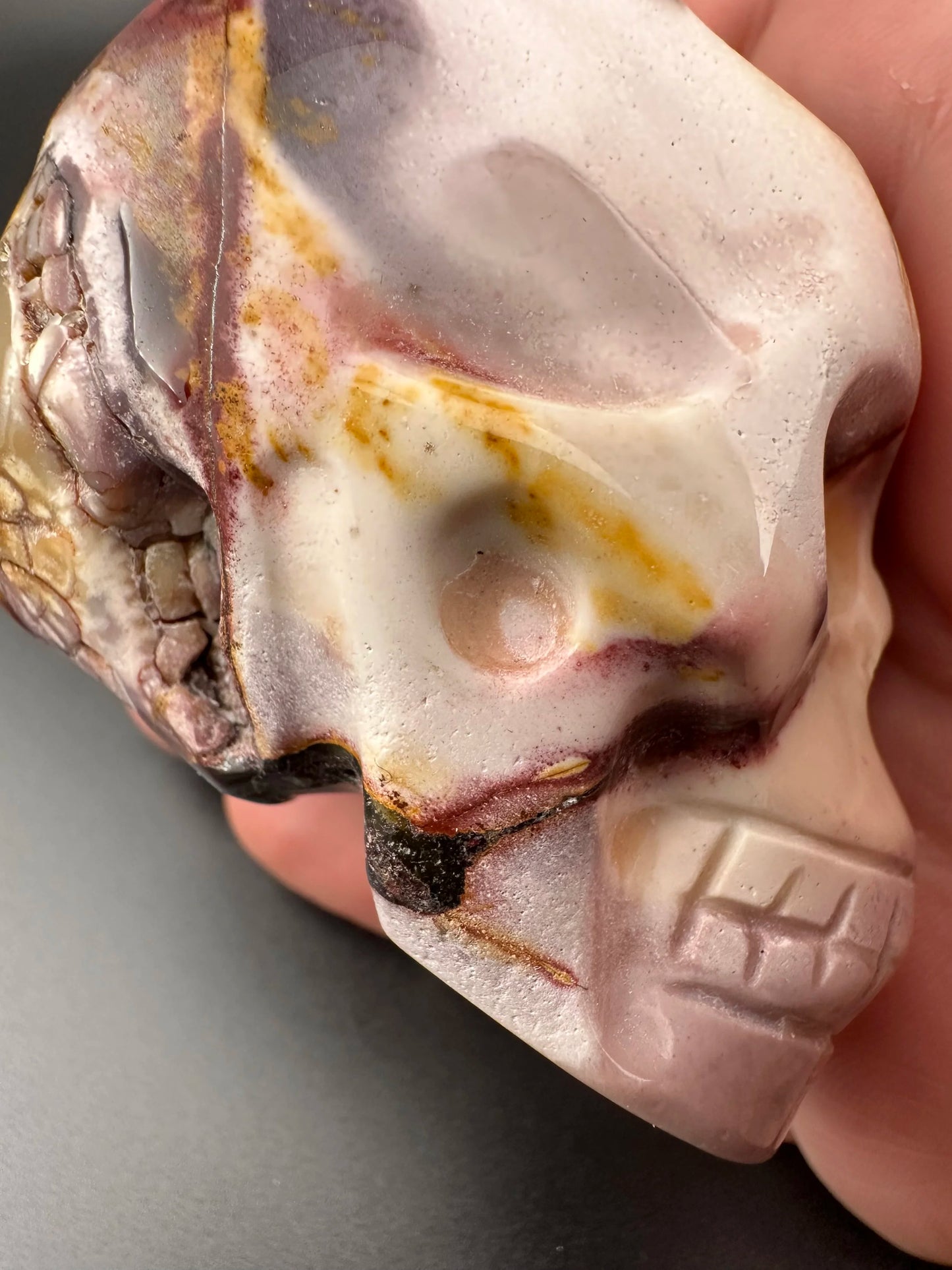 Mookaite carved Skull with "scar"
