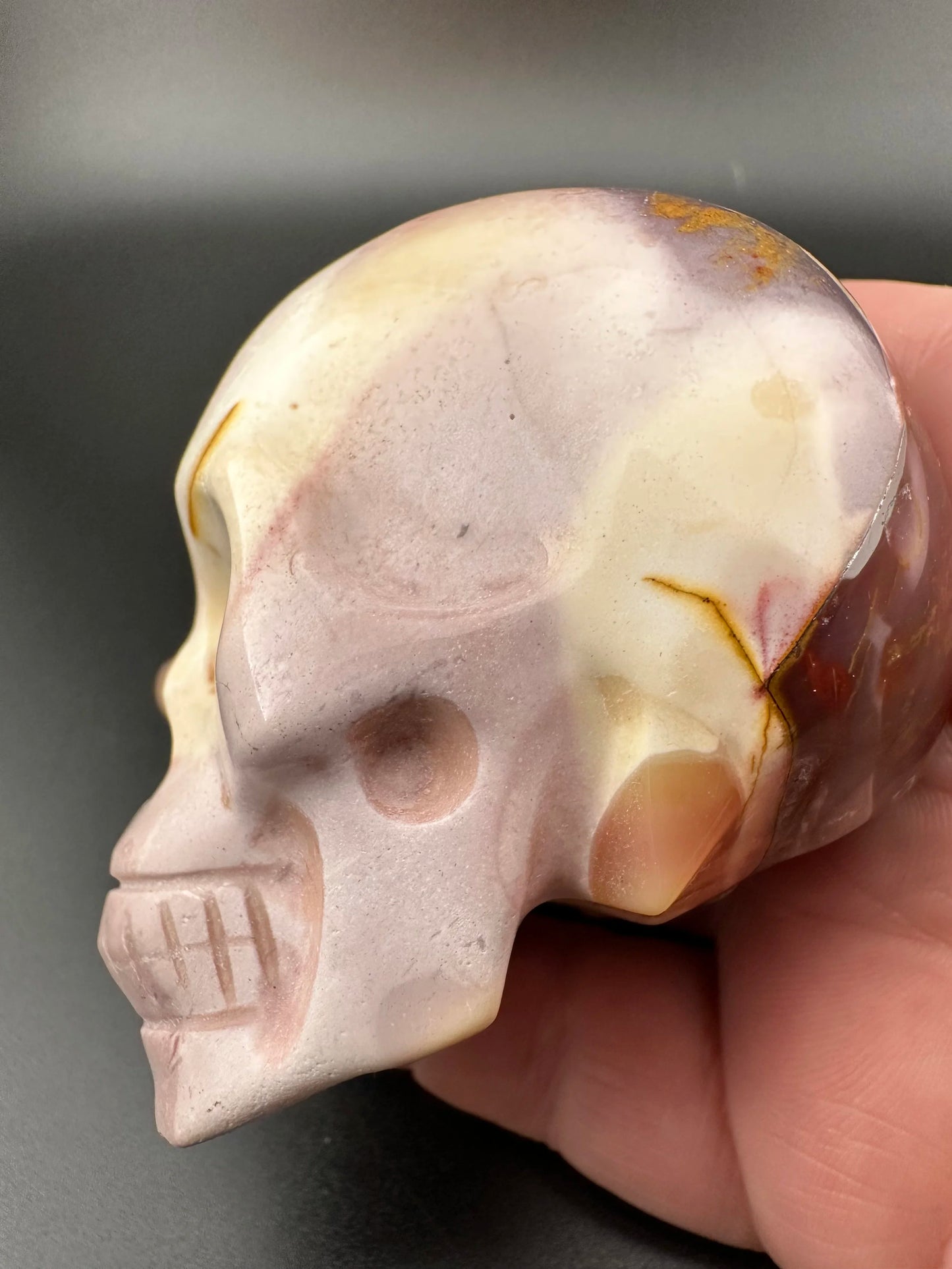 Mookaite carved Skull with "scar"