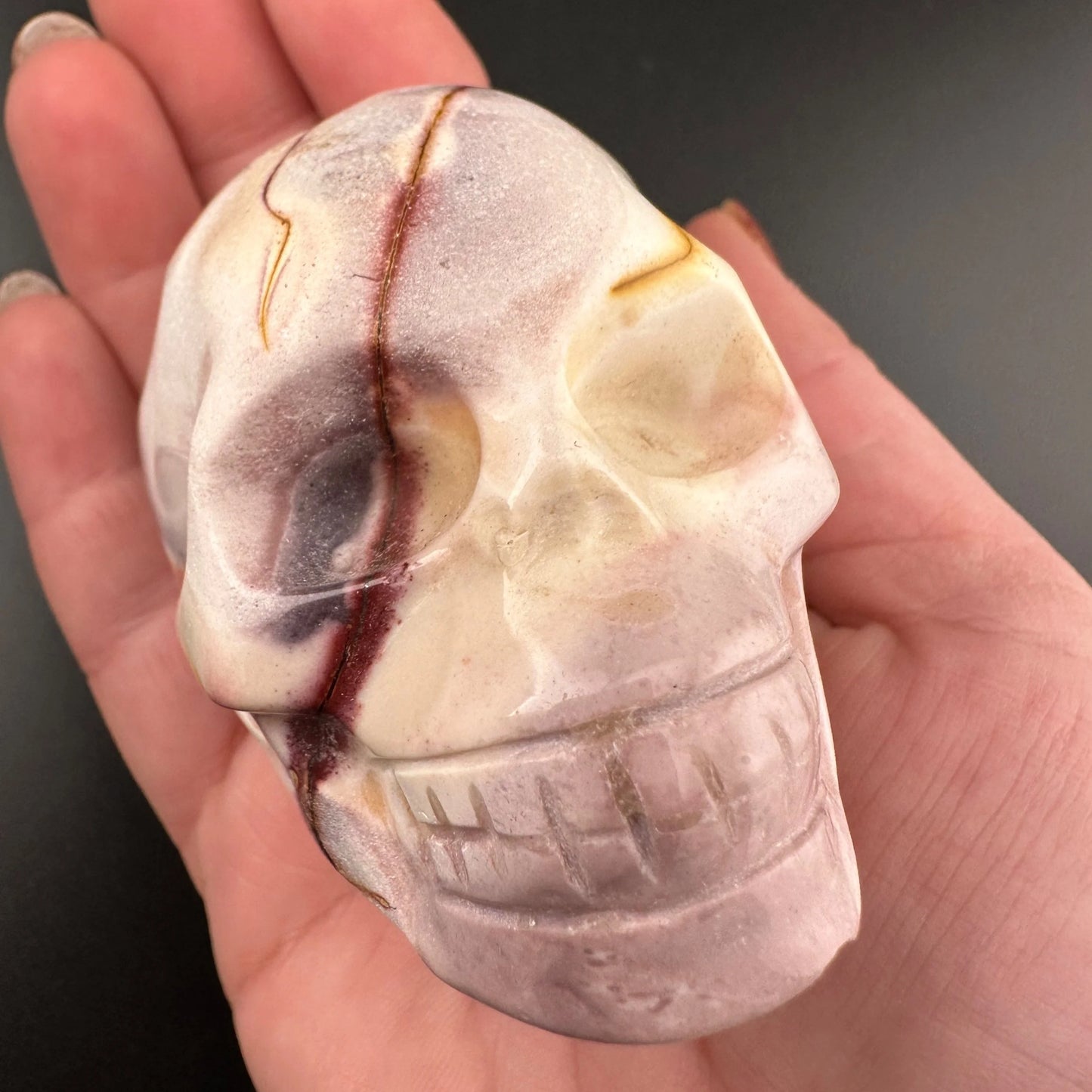 Mookaite carved Skull with "scar"