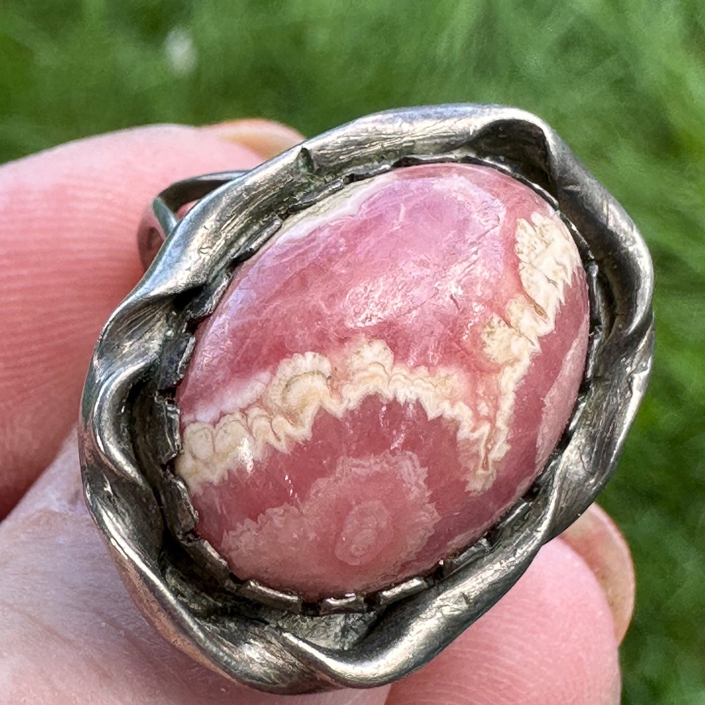 vintage 1960s Rhodochrosite and Silver ring sz. 7.5