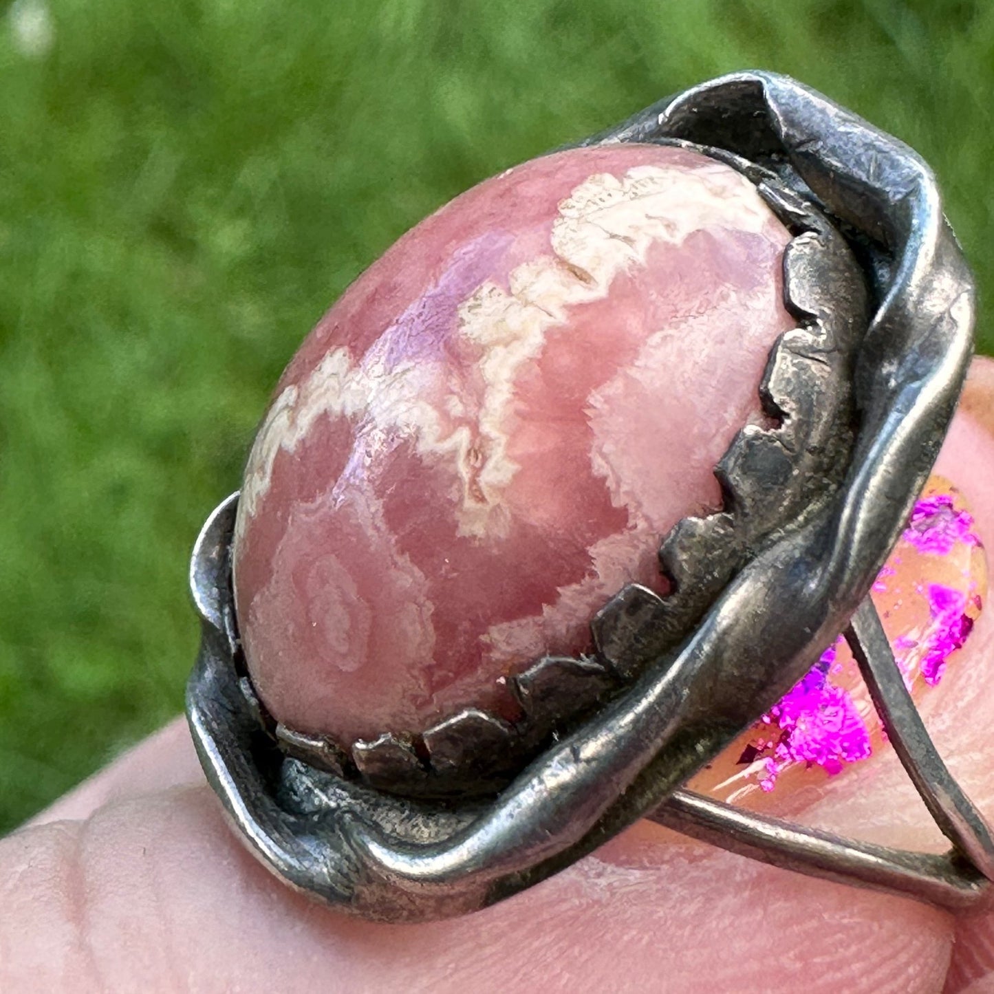 vintage 1960s Rhodochrosite and Silver ring sz. 7.5
