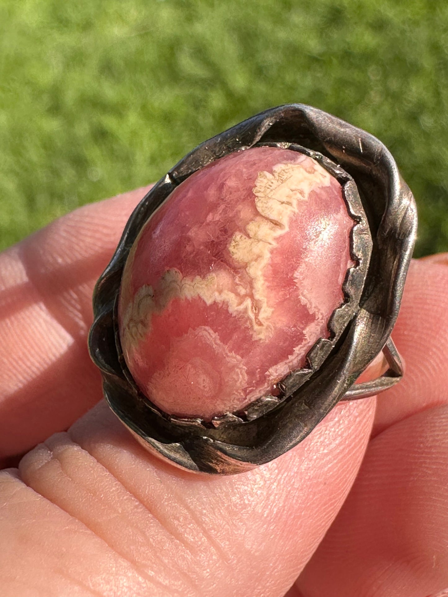 vintage 1960s Rhodochrosite and Silver ring sz. 7.5