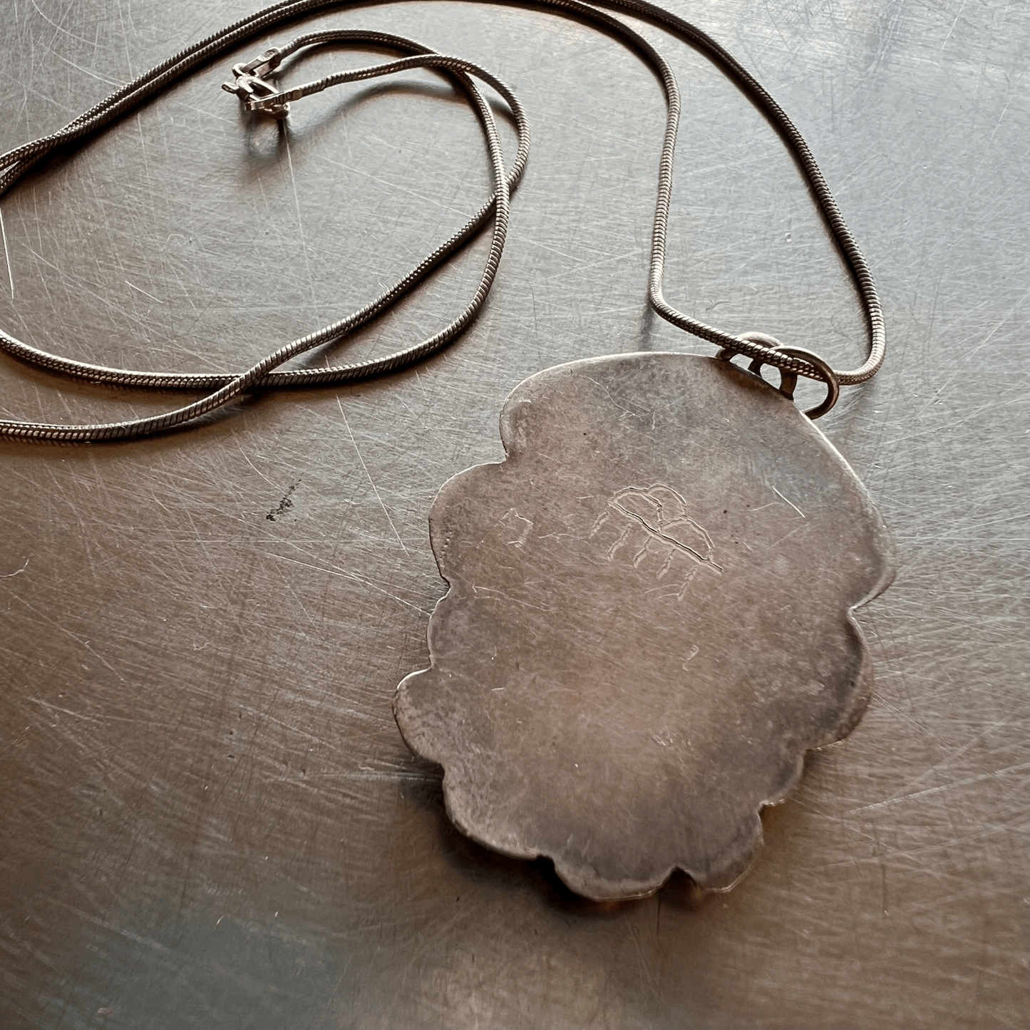 artisan-made Turquoise and Silver pendant on 20" sterling chain Necklace