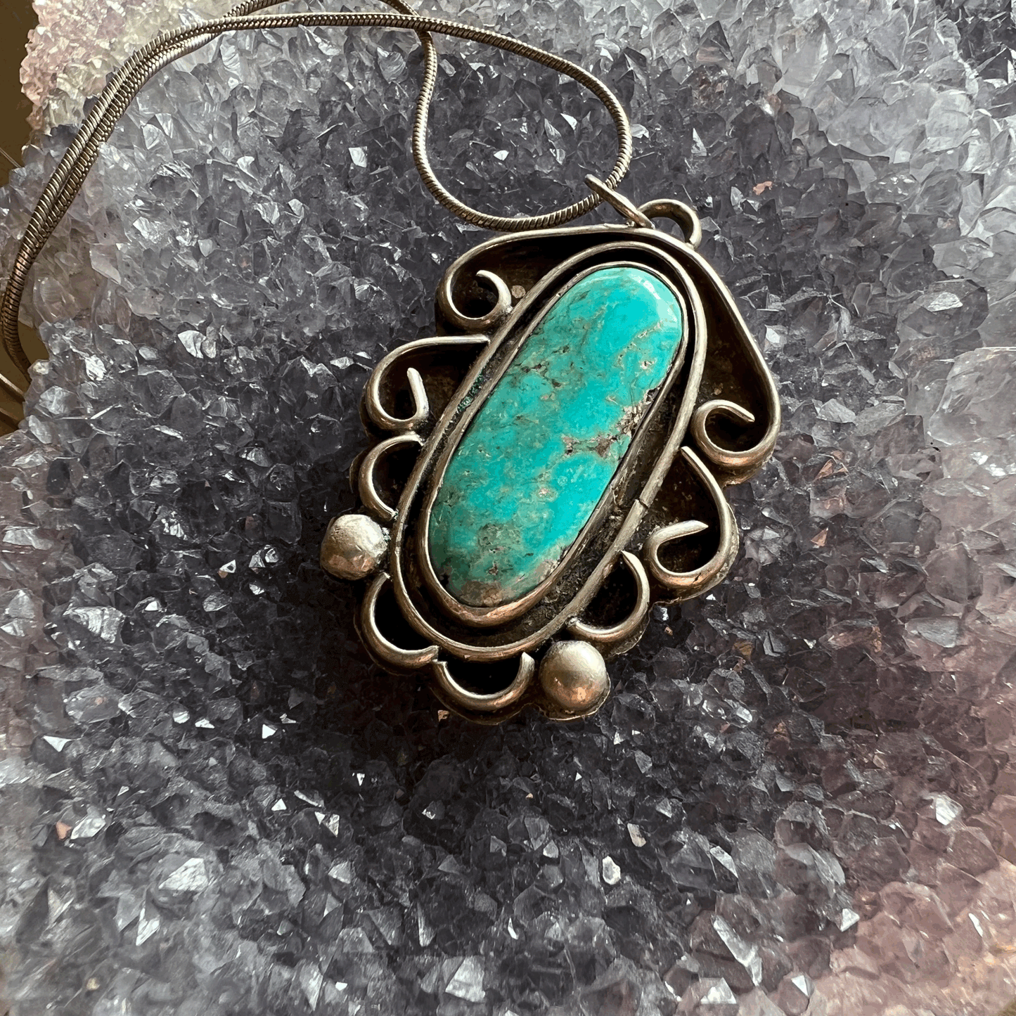 artisan-made Turquoise and Silver pendant on 20" sterling chain Necklace