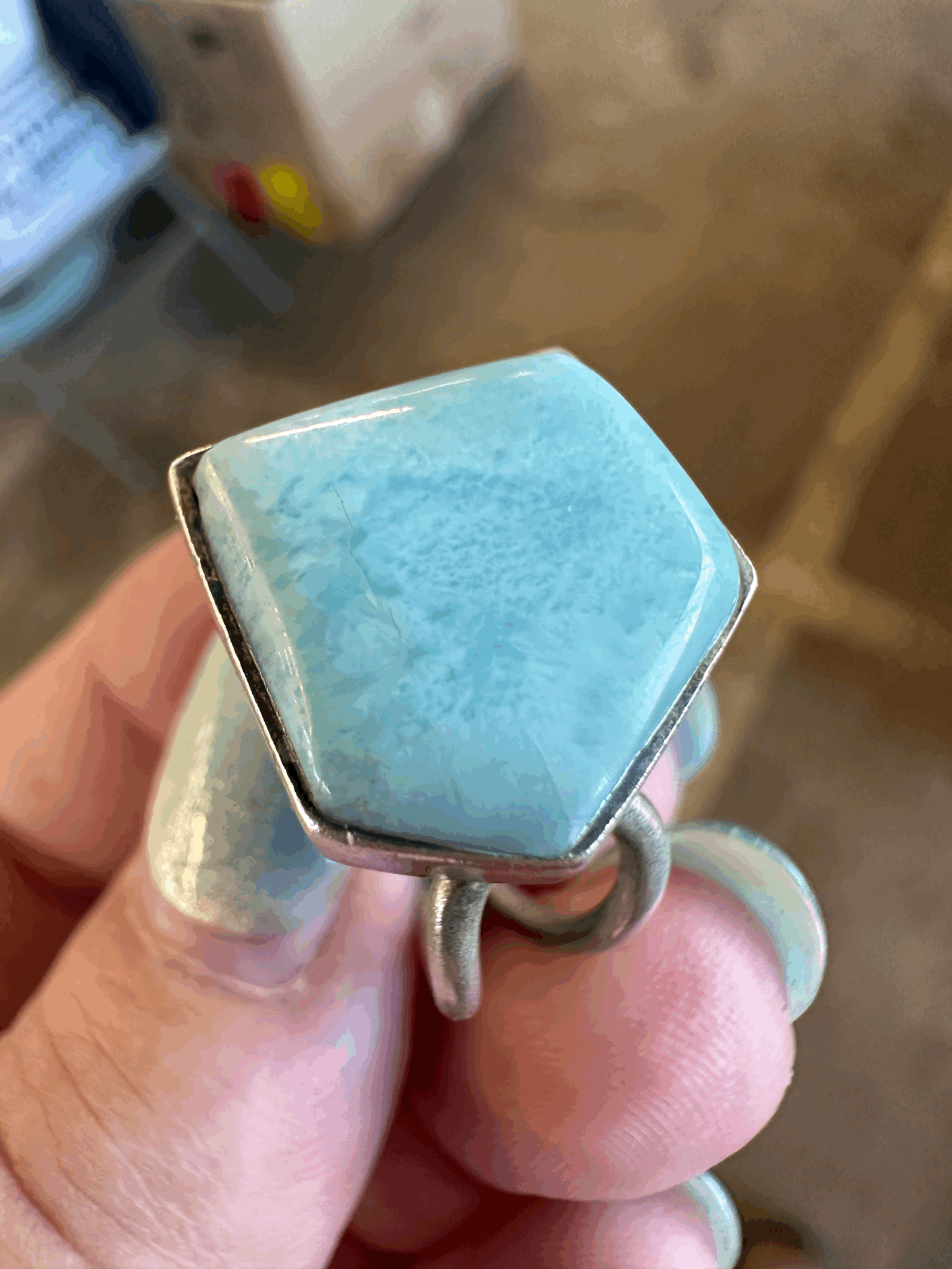 Larimar set in Silver ring sz. 9.5
