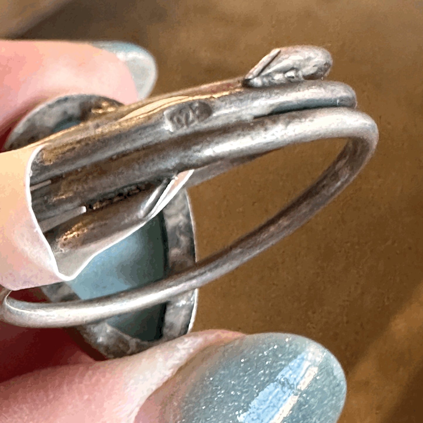 Larimar teardrop set in silver ring. Sz. 11