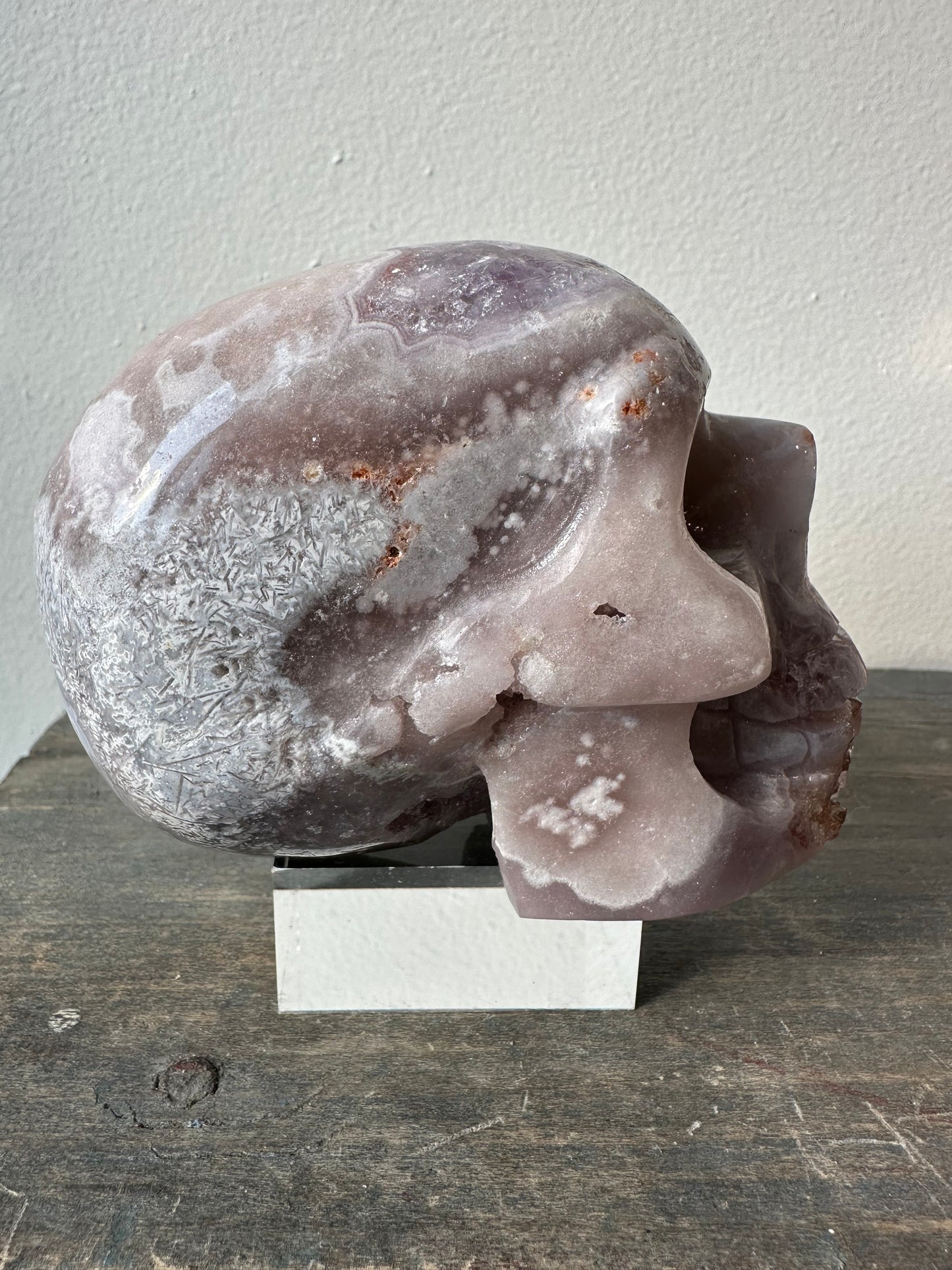 Pink & Amethyst (purple) with hint of red, handcarved Quartz Skull