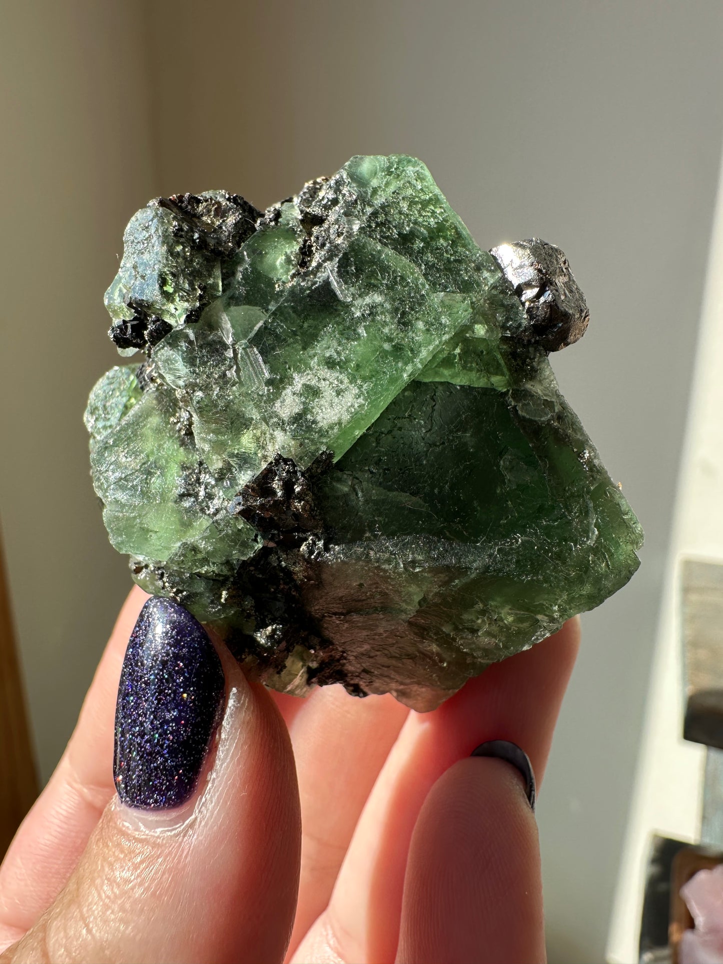 Octahedral Fluorite w/Galena, Pyrite: Milpo Mine, Cerro de Pasco, Peru