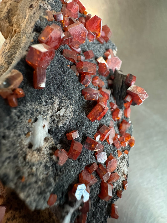 gemmy red Vanadinite on Goethite