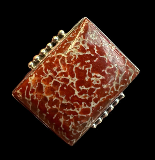 Gembone! fossilized Dinosaur bone set in silver ring. Sz. 9