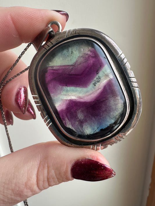 Fluorite in Sterling pendant by Charles Albert