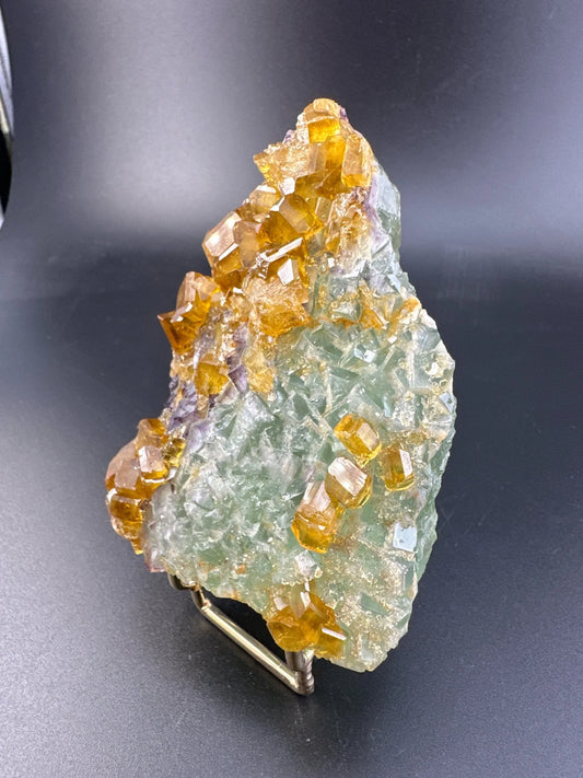 Golden Baryte / Barite on Green & Purple Fluorite, Jiangxi
