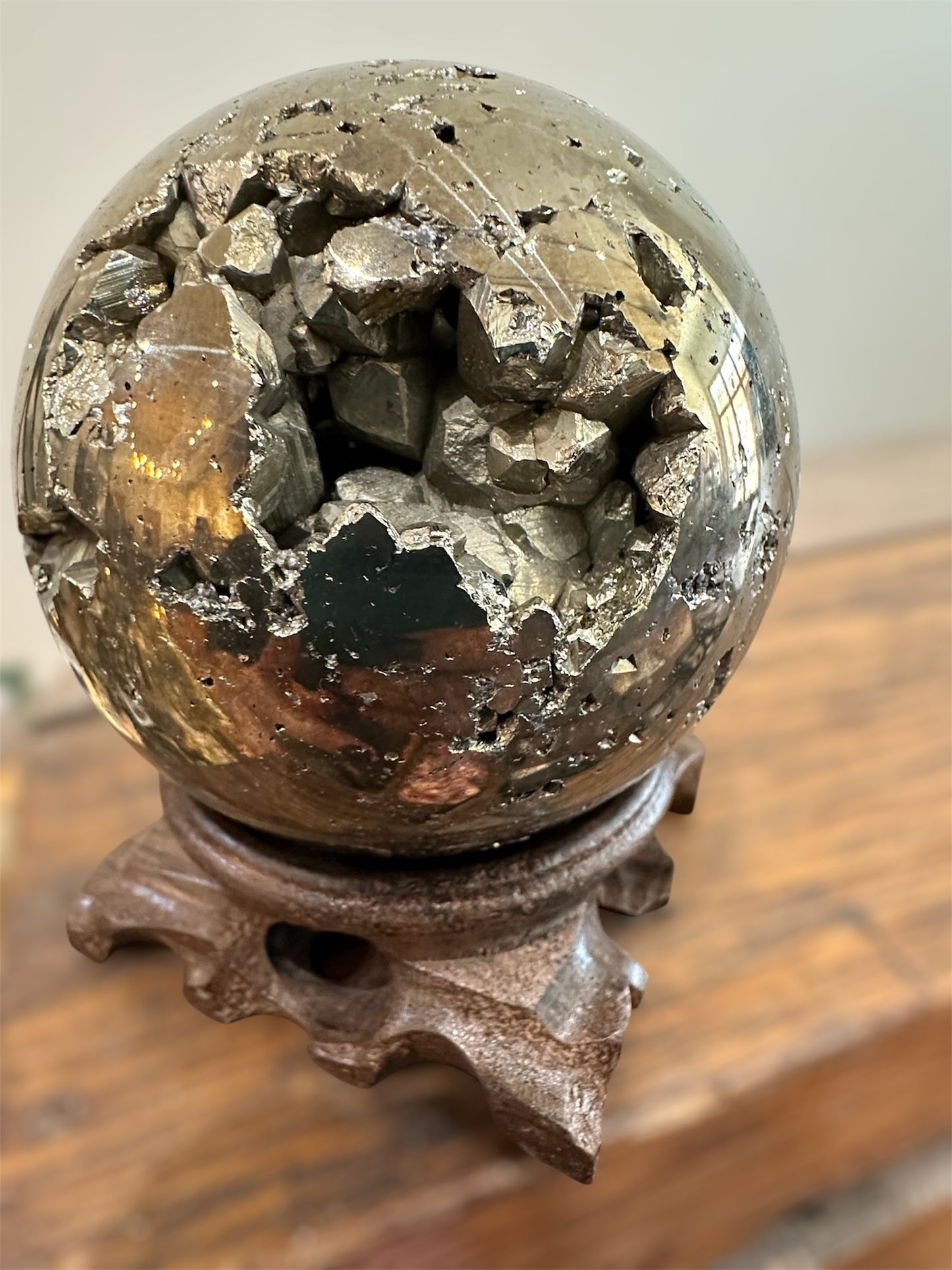 Pyrite sphere, partially polished