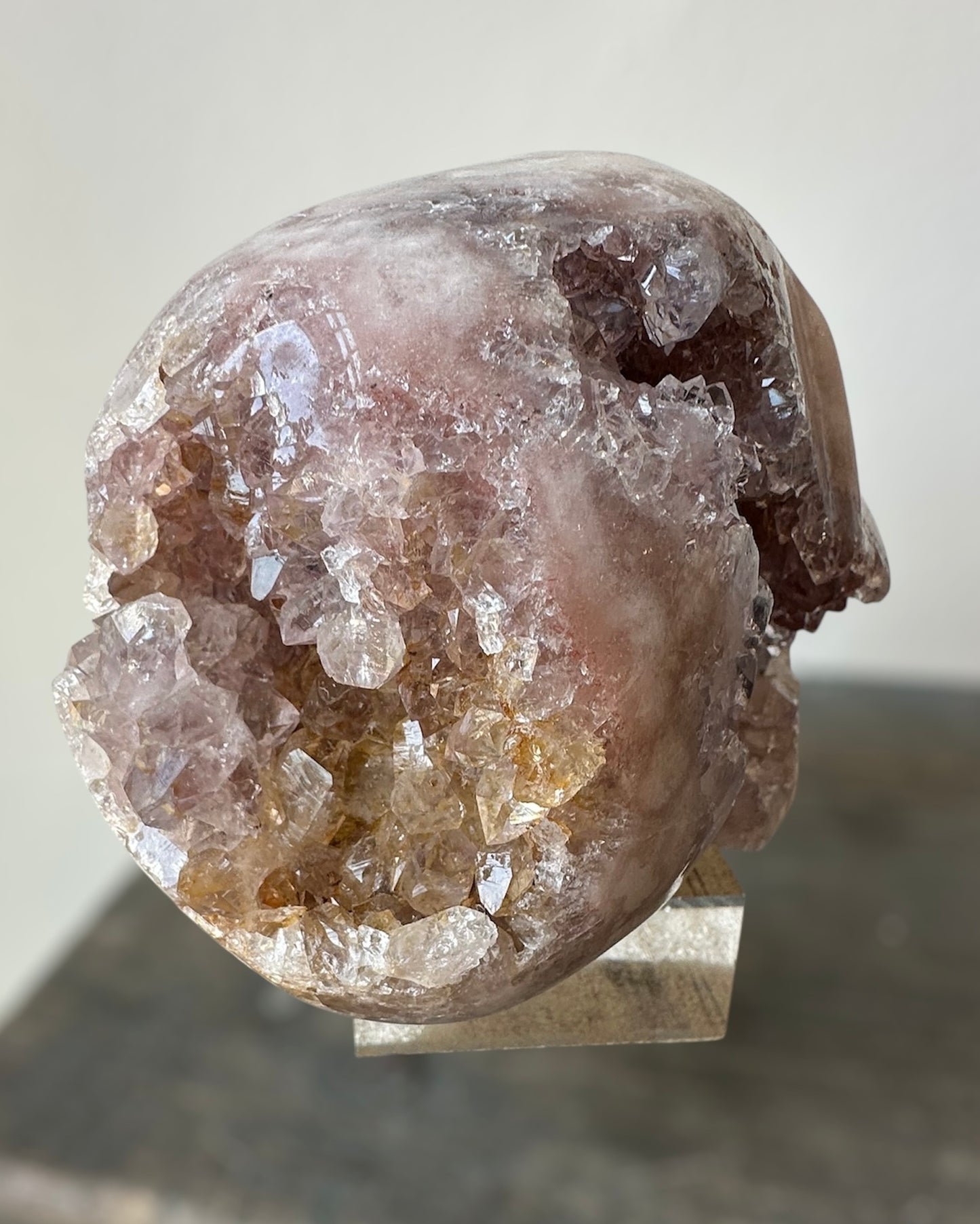 Pink & Amethyst (purple) handcarved Quartz Skull