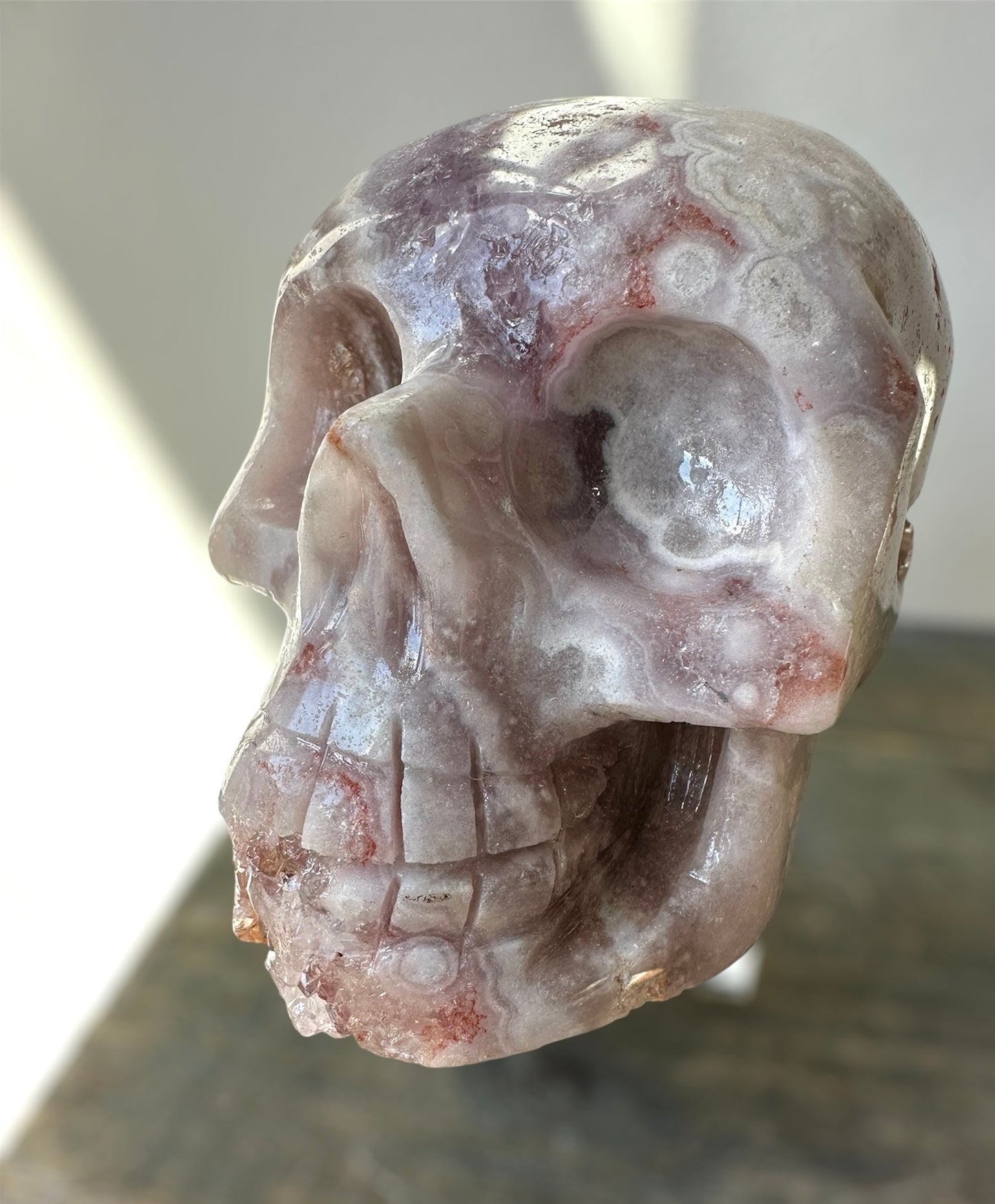 Pink & Amethyst (purple) with hint of red, handcarved Quartz Skull
