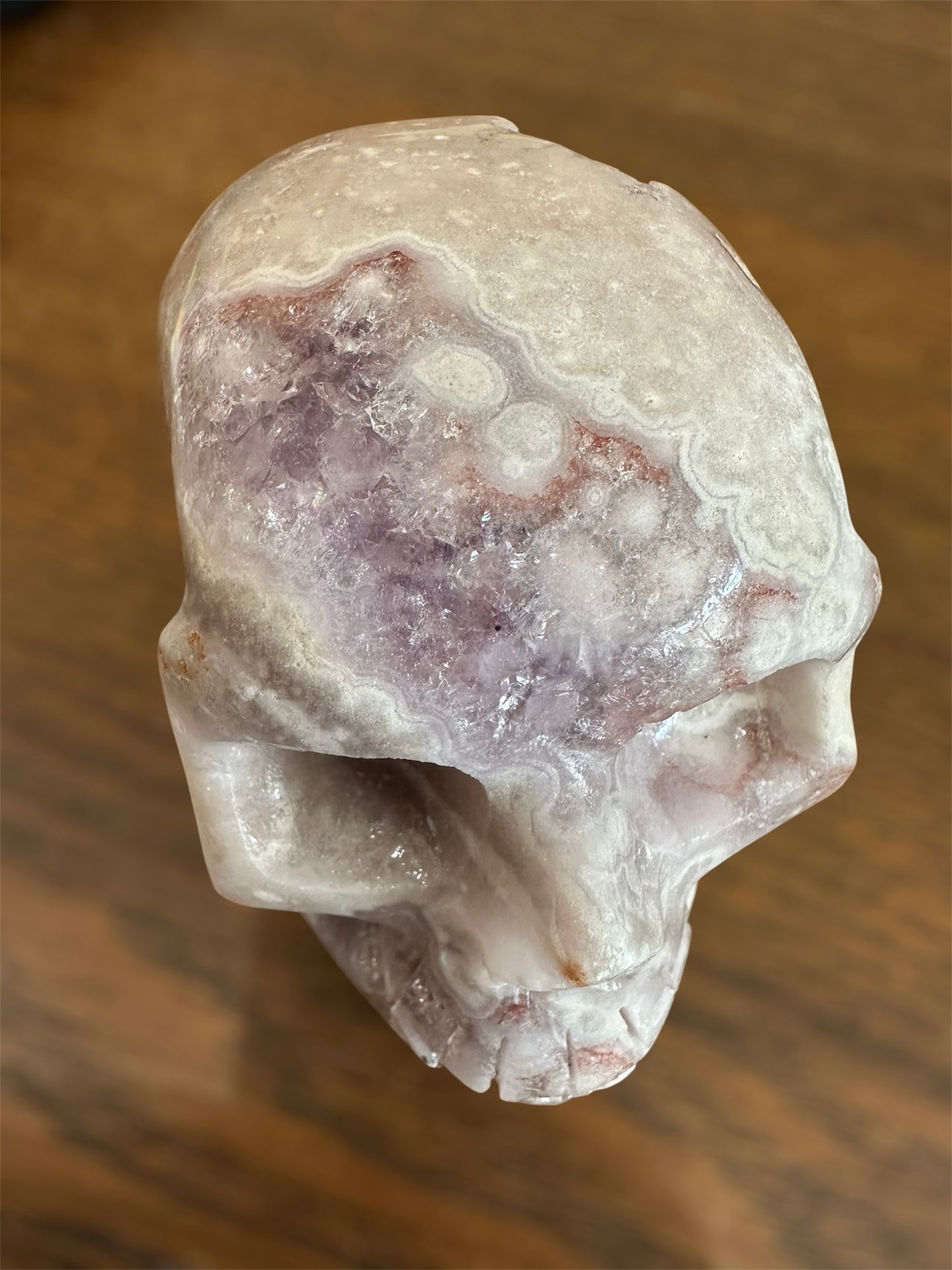 Pink & Amethyst (purple) with hint of red, handcarved Quartz Skull