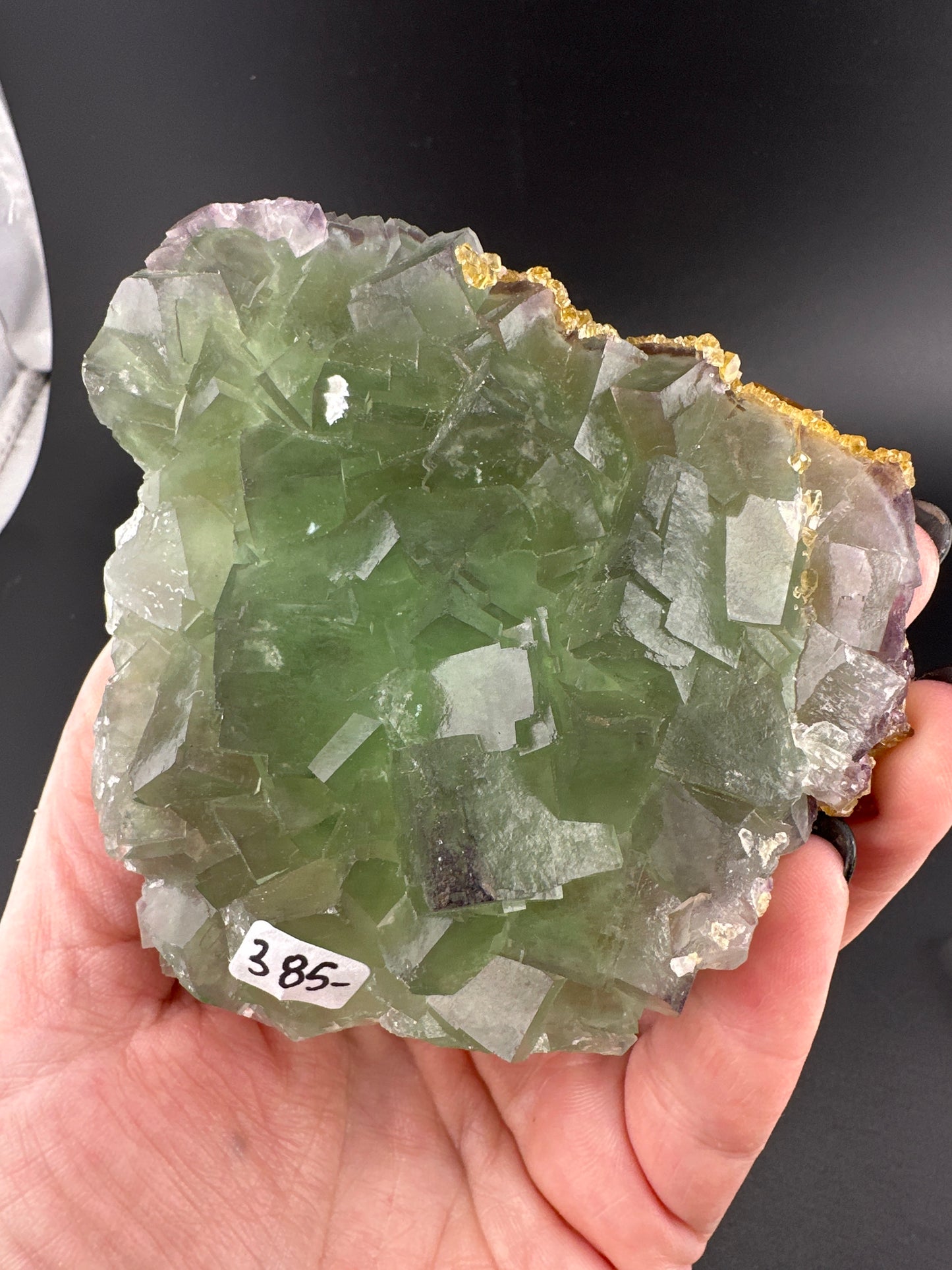Golden Baryte (Barite) on green & purple Fluorite, Jiangxi