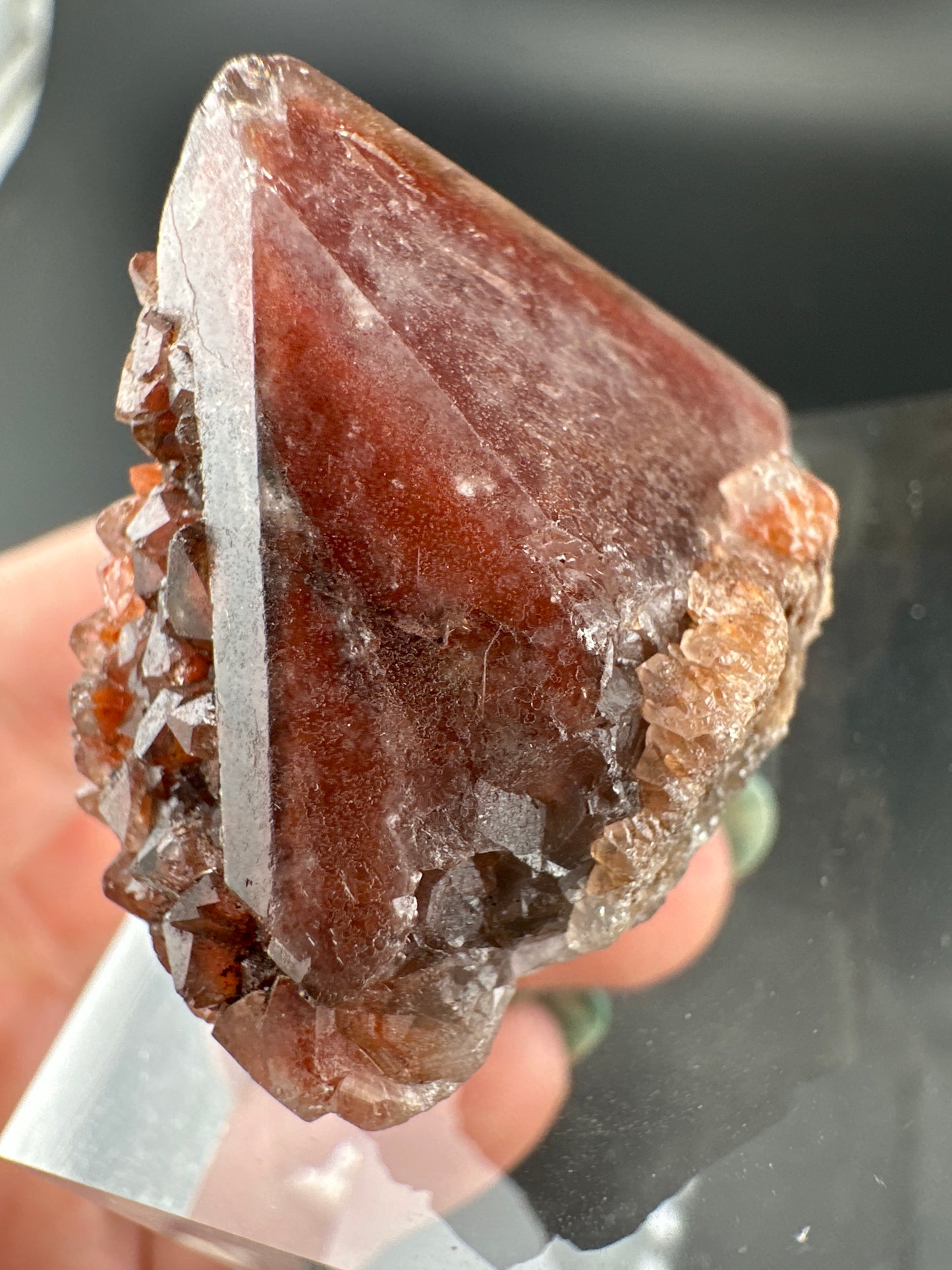 hematite-included Quartz point with secondary growth, Brazil