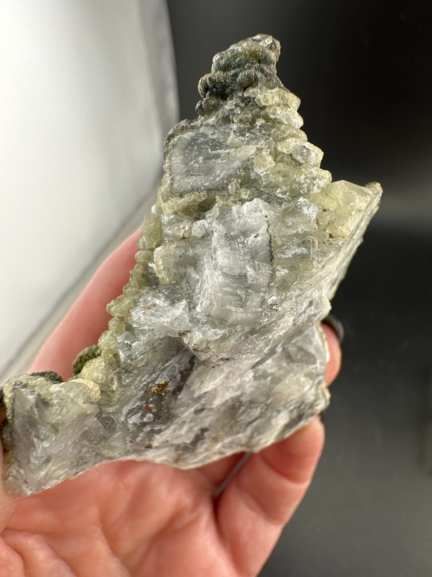 Iridescent Chalcopyrite on Pagoda Calcite: Daye, Hubei, China (Copy)