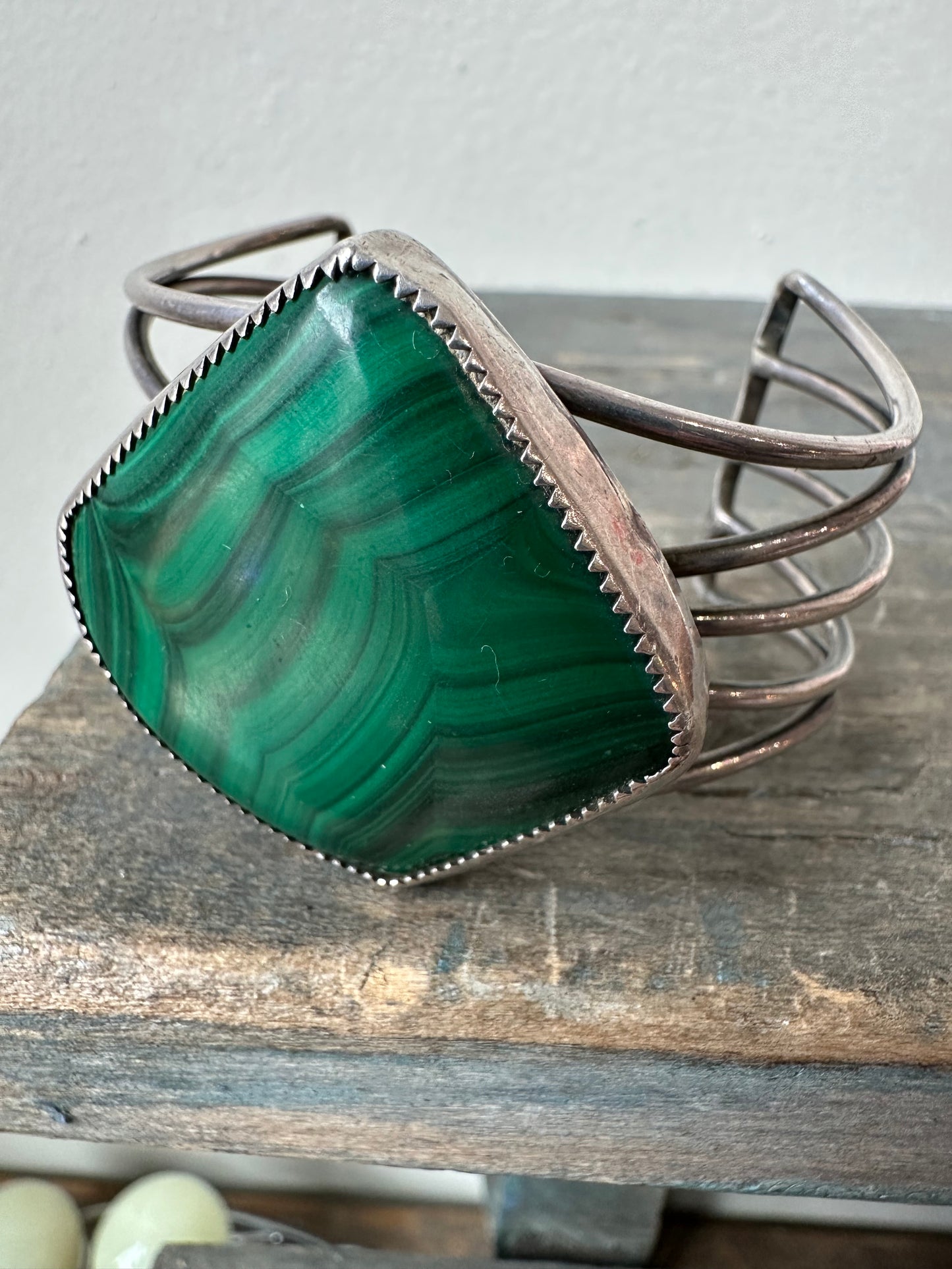 Vintage/Antique Malachite & Silver Cuff